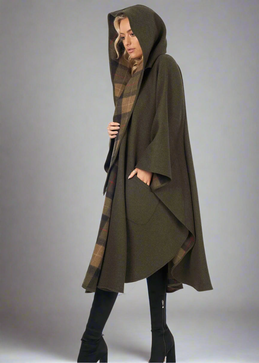 Jimmy Hourihan Moss Green Wool Walking Cape - Warm & Stylish Outerwear for Hiking, Travel & Outdoor Adventures