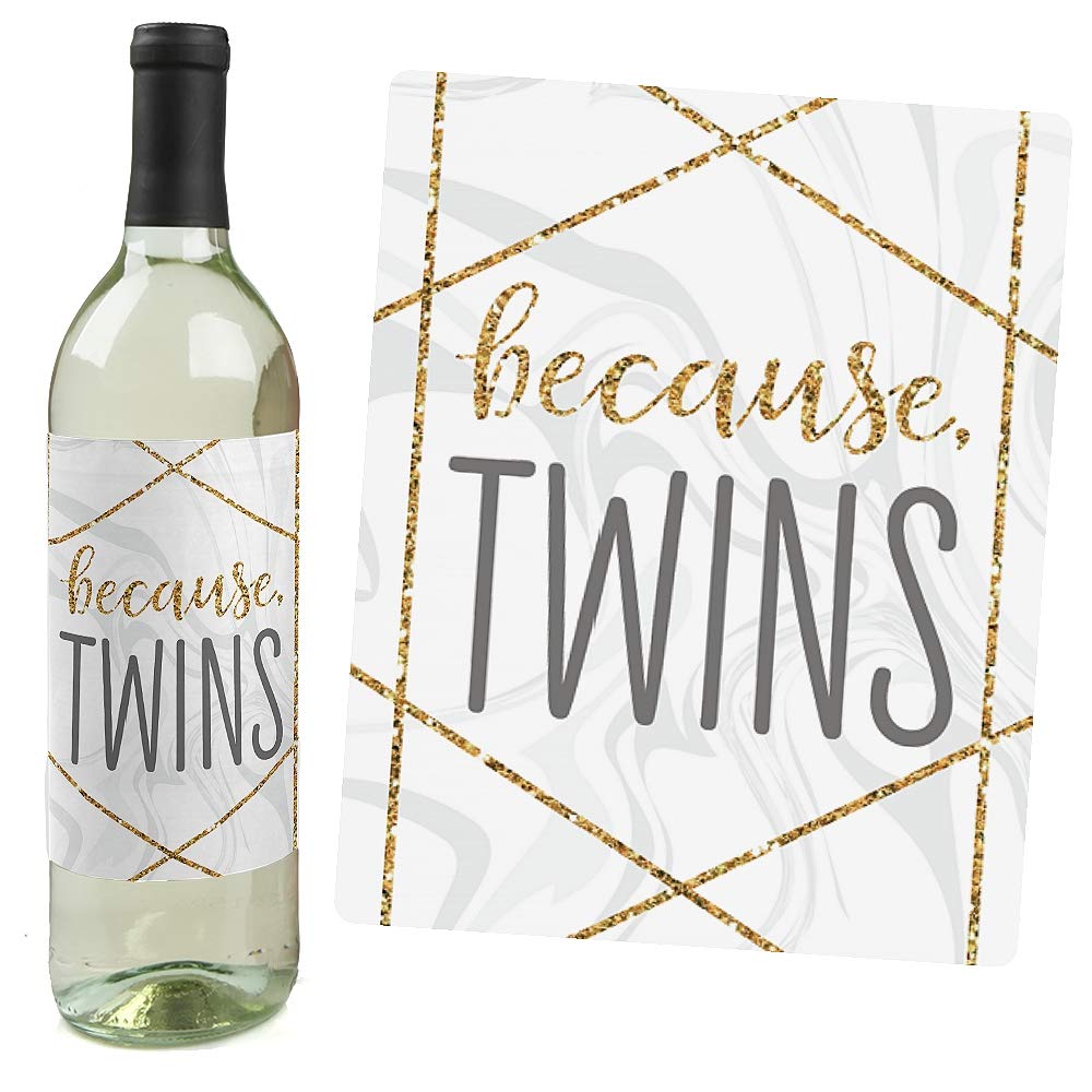 Big Dot of Happiness It's Twins - Gold Baby Shower Decorations for Women & Men - 4-Pack Wine Bottle Label Stickers | Perfect for Gender Reveal Parties & Newborn Celebrations