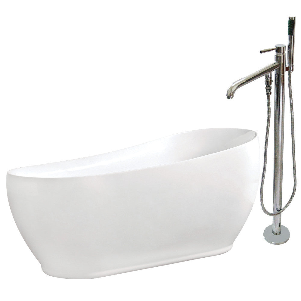 71 Inch White Acrylic Freestanding Bathtub with Faucet - Aqua Eden Slipper Tub for Luxury Bathroom & Spa Relaxation