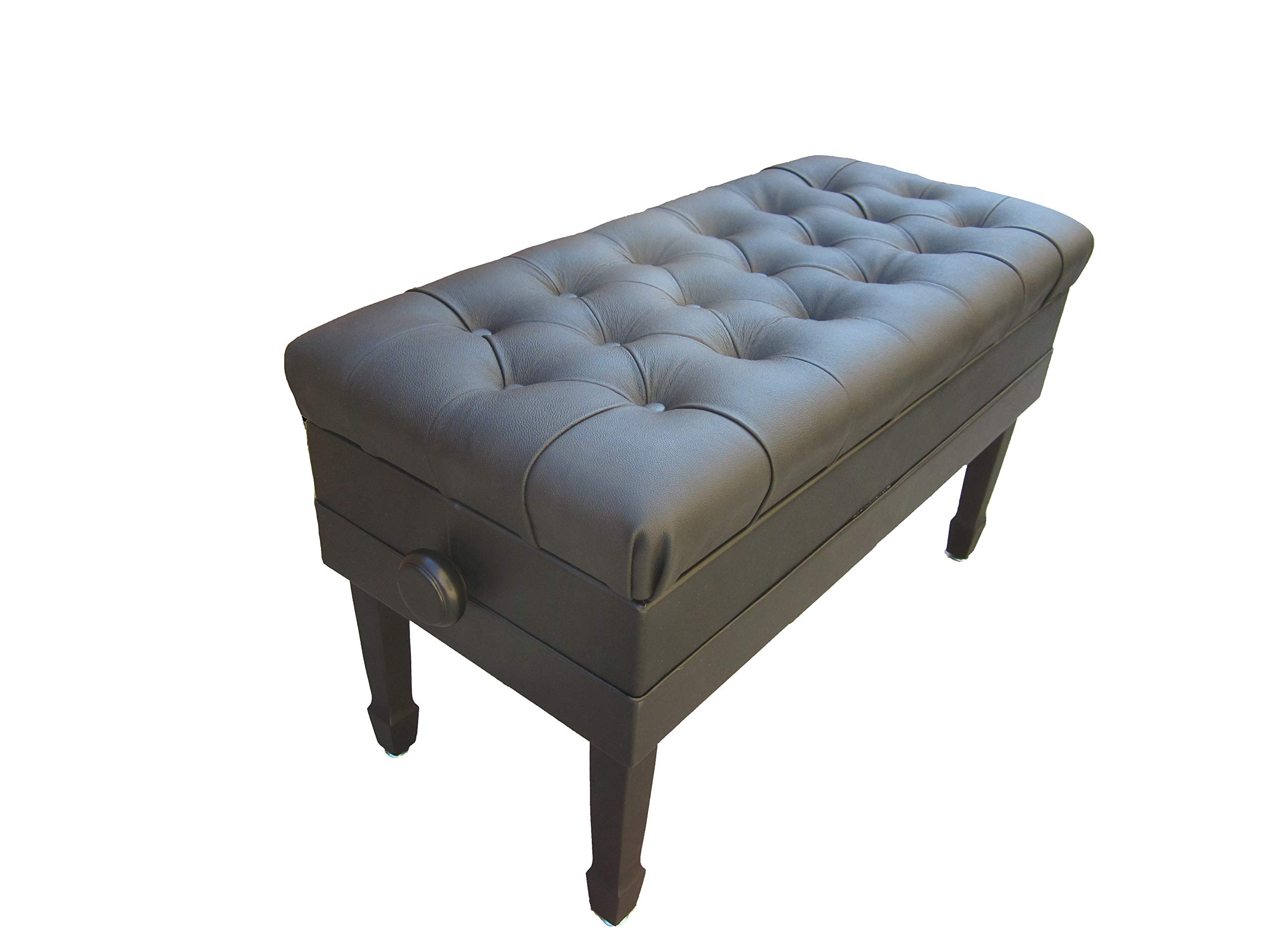 Premium Adjustable Duet Size Piano Bench - Genuine Leather, Ebony Satin Finish with Music Storage | Perfect for Concert, Home Practice & Music Studio Use