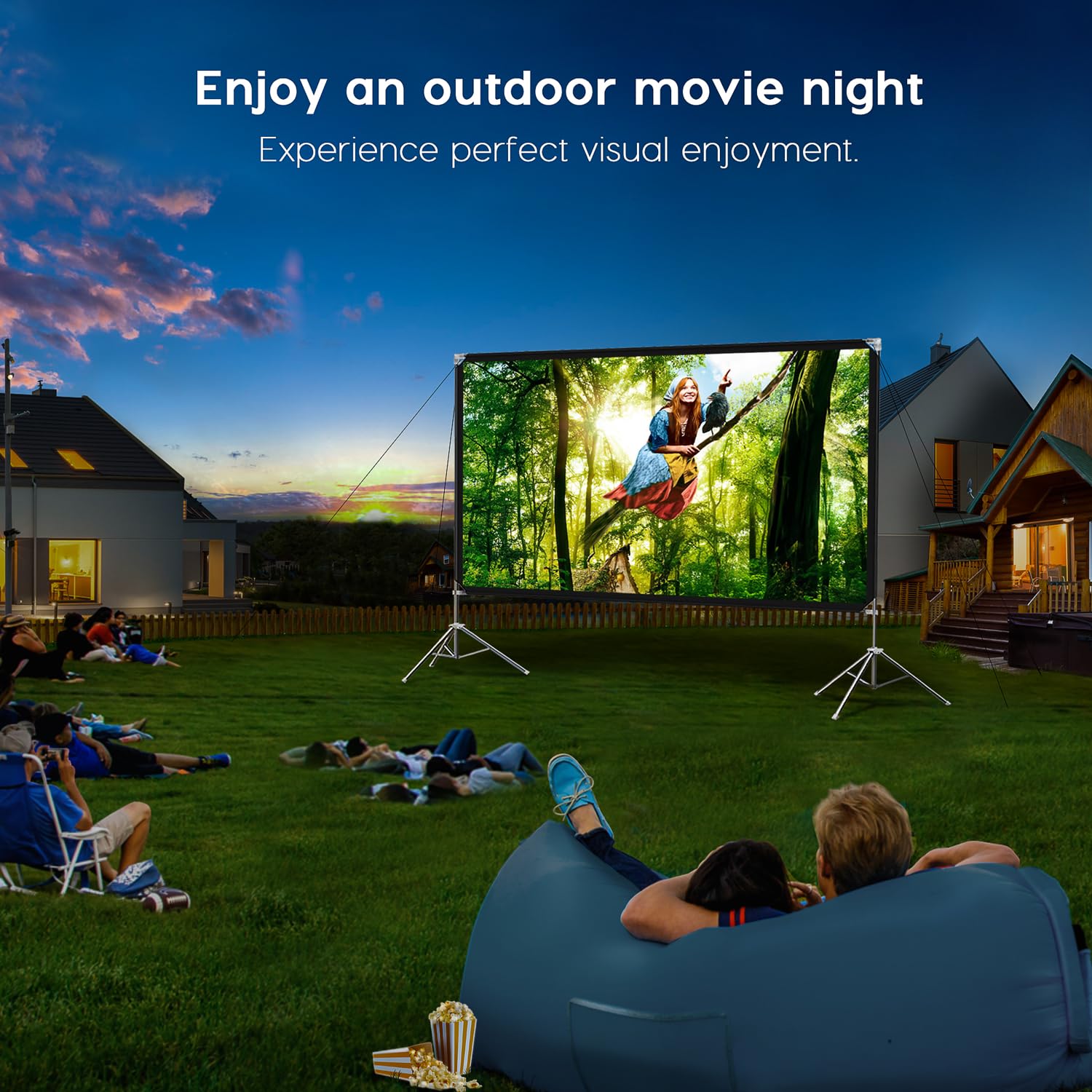 100-inch CENTURY-STAR Outdoor Projector Screen with Stand - Wrinkle-Free Nylon 16:9 Portable Movie Screen for Home Theater, Backyard & Camping - Includes Carrying Bag for Easy Transport