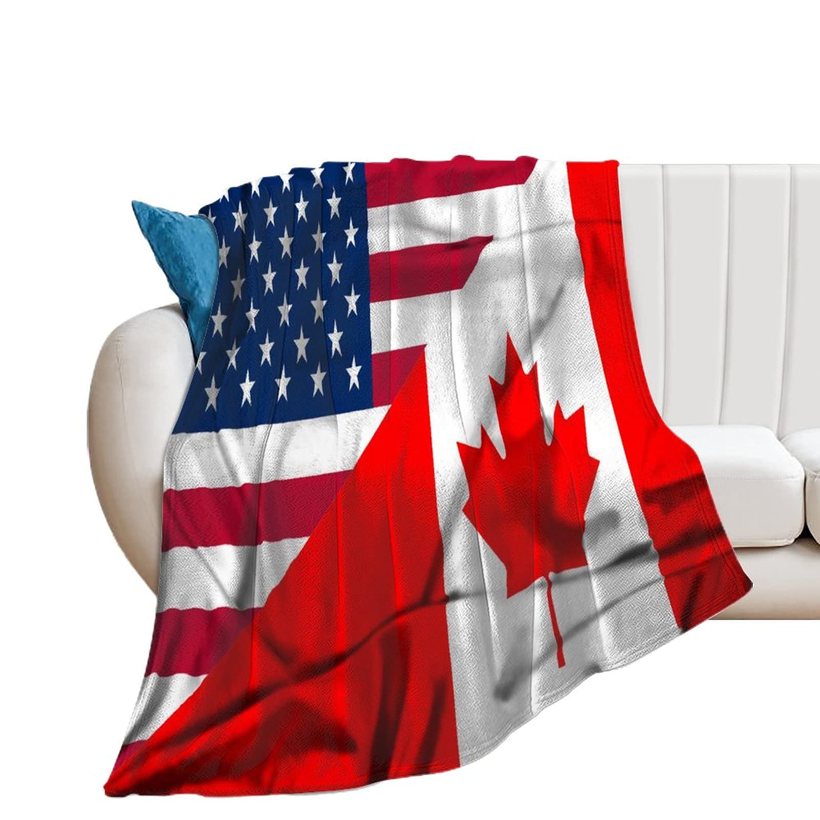 Canada & USA Flag Waving Throw Blanket 40