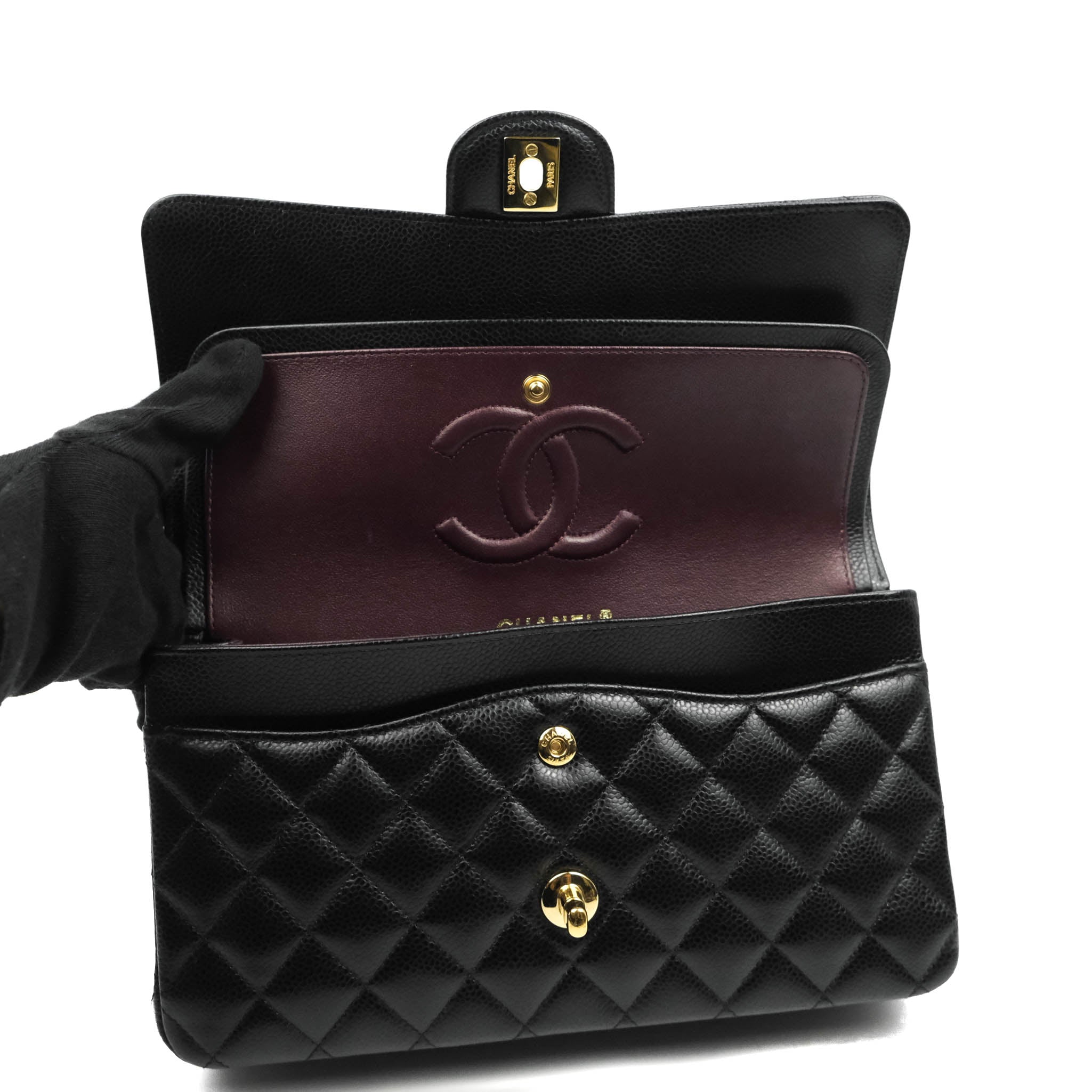 Chanel Classic Medium Double Flap Bag in Black Caviar Leather with Gold Hardware - Luxury Handbag for Women, Perfect for Work, Evening & Special Occasions