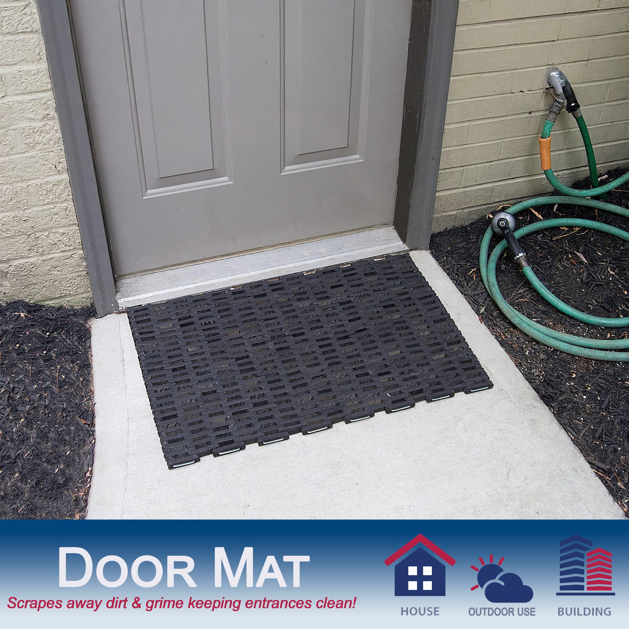 Durable Durite Recycled Tire-Link Outdoor Entrance Mat - Heavy Duty Straight Weave Design, 20