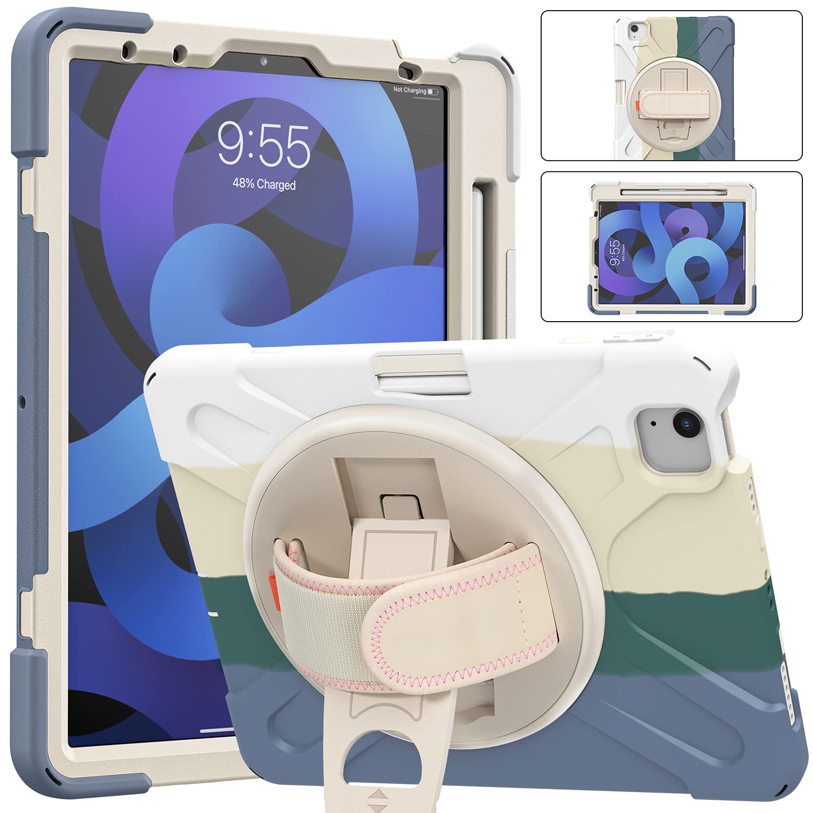 DONGKE iPad Pro 11 Case 2021/2020 (3rd/2nd Gen) - Heavy Duty 3-Layer Hybrid Shockproof Cover with Strap, Pencil Holder & 360° Rotating Stand | Full-Body Drop Protection | Green | Perfect for Work, Travel & Outdoor Use