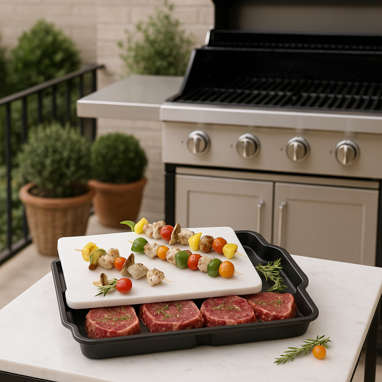 Premium BBQ Prep Tray & Cutting Board Set - Heavy Duty Bamboo Serving Platter for Grilling, Meat Cutting & Food Preparation - Perfect for Backyard BBQs, Camping & Outdoor Cooking