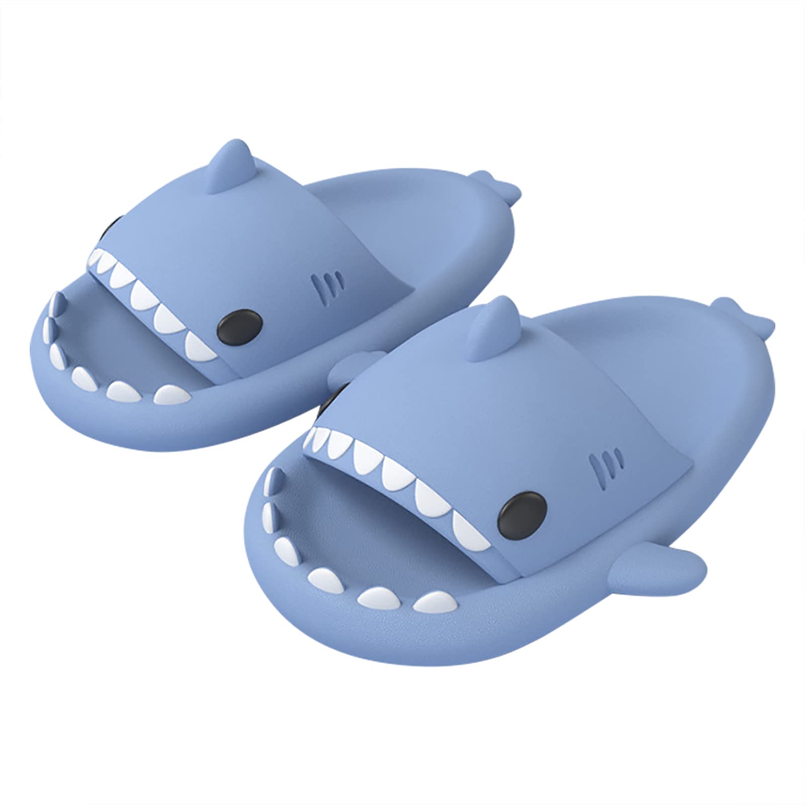 Stylish Shark Cartoon Summer Slippers for Adults - Non-Slip Cloud Comfort Couple Slides - Men & Women's Fashionable Beach & Shower Shoes - Indoor & Outdoor Use - Perfect for Poolside, Vacation, and Home Relaxation (Blue, Medium)