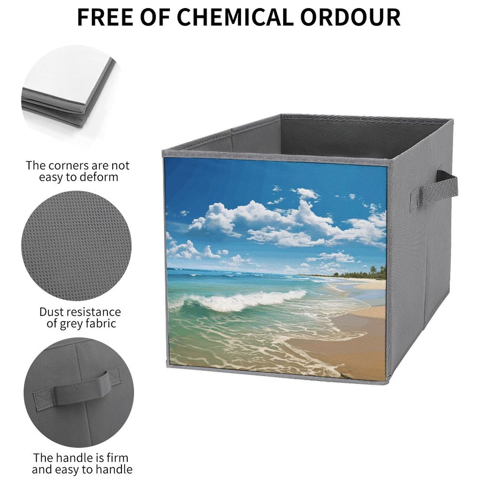 2PCS Foldable Storage Bins - Sandy Beach Printed Large Capacity Storage Boxes with Handles for Playroom, Office & Home Organization | Perfect for Toys, Books, Clothes & Household Items Storage