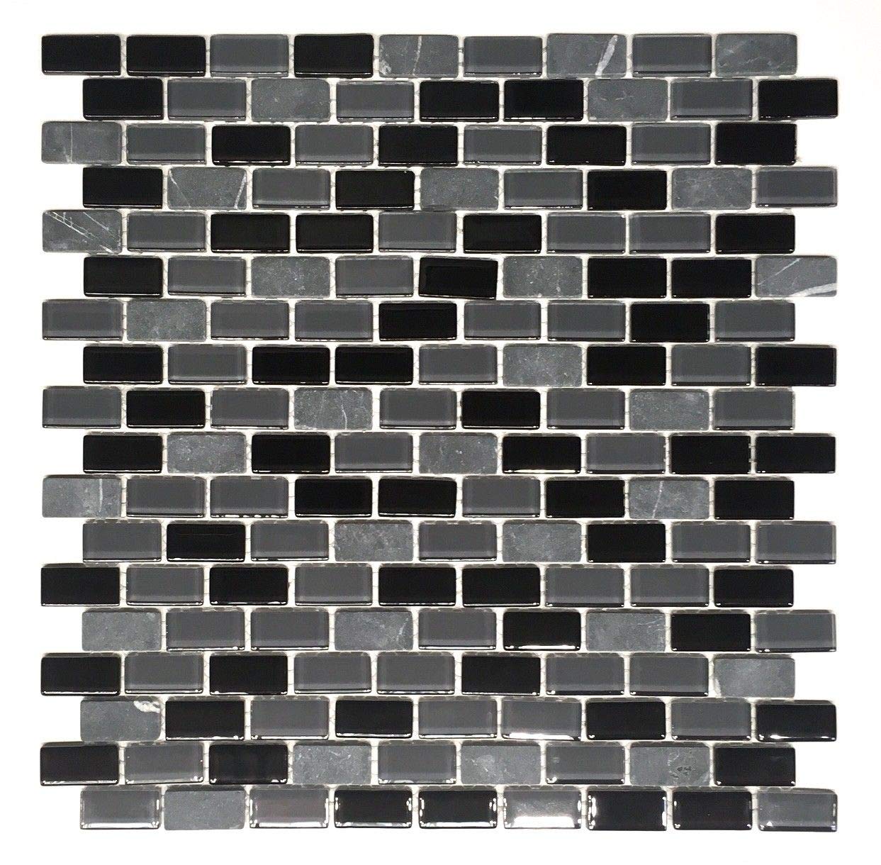 La Jacond Mini Brick Stone and Glass Blend Mosaic Wall Tile - Peel and Stick Backsplash for Kitchen, Bathroom, Shower, Fireplace (12x12 Inch) - Waterproof, Easy to Install DIY Home Decor