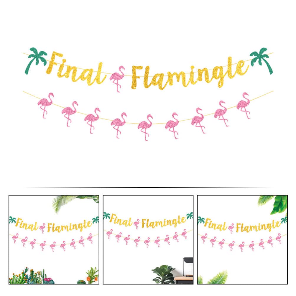 SOIMISS Flamingo Bachelorette Party Decorations - 2pcs Glitter Final Flamingle Banner for Tropical Hawaii Luau & Beach Themed Parties | Perfect for Photo Props, Bridal Showers & Girls Night Out
