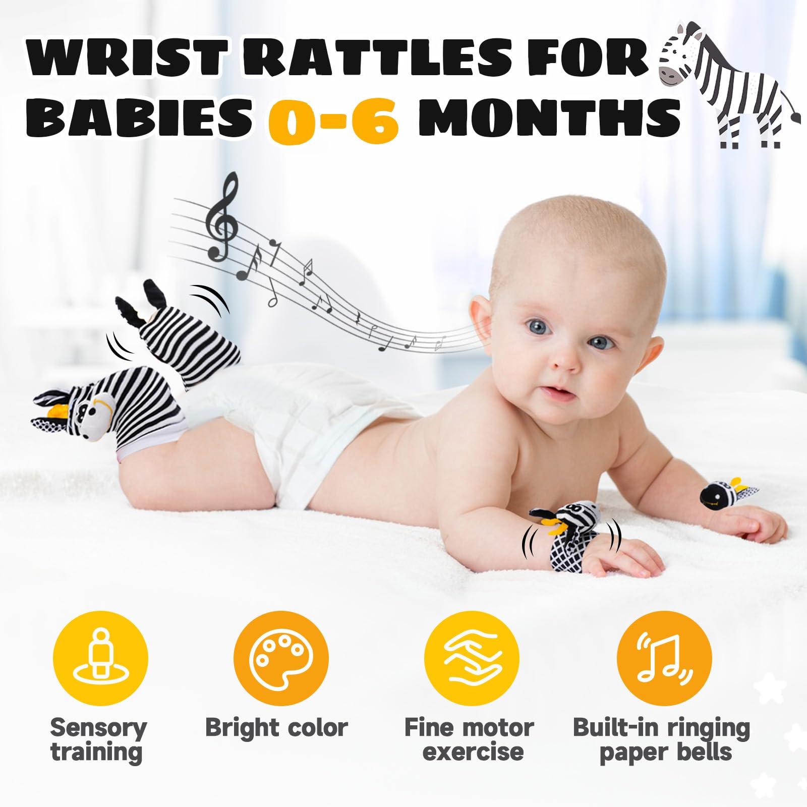 High Contrast Black and White Baby Toys for Newborns 0-6 Months - Infant Rattle Socks & Wrist Toy for Brain Development - Perfect Baby Shower Gift for Boys & Girls - Great for Tummy Time & Sensory Play