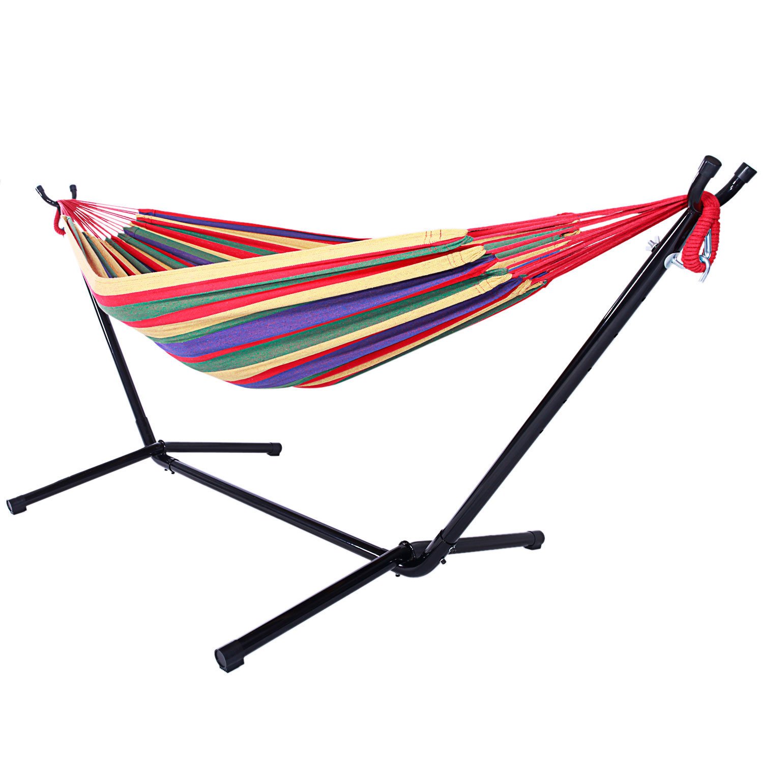 **Lykos Portable Folding Hammock Set with Steel Stand - Outdoor Polyester Hammock for Patio, Backyard, Beach & Camping (Red)**