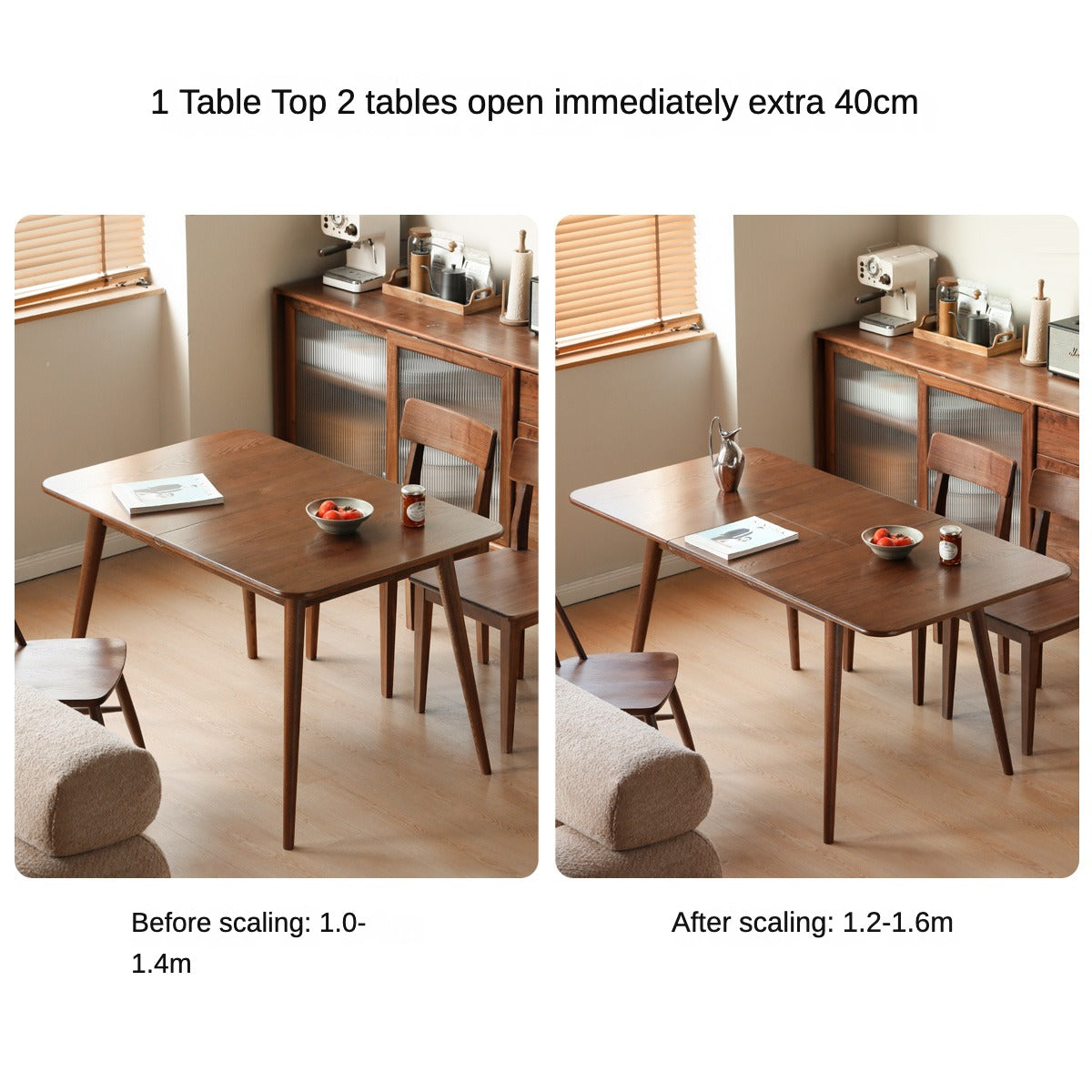 Solid Oak & Black Walnut Extendable Folding Dining Table - Expandable Wooden Table for Small Spaces, Dinner Parties & Family Gatherings