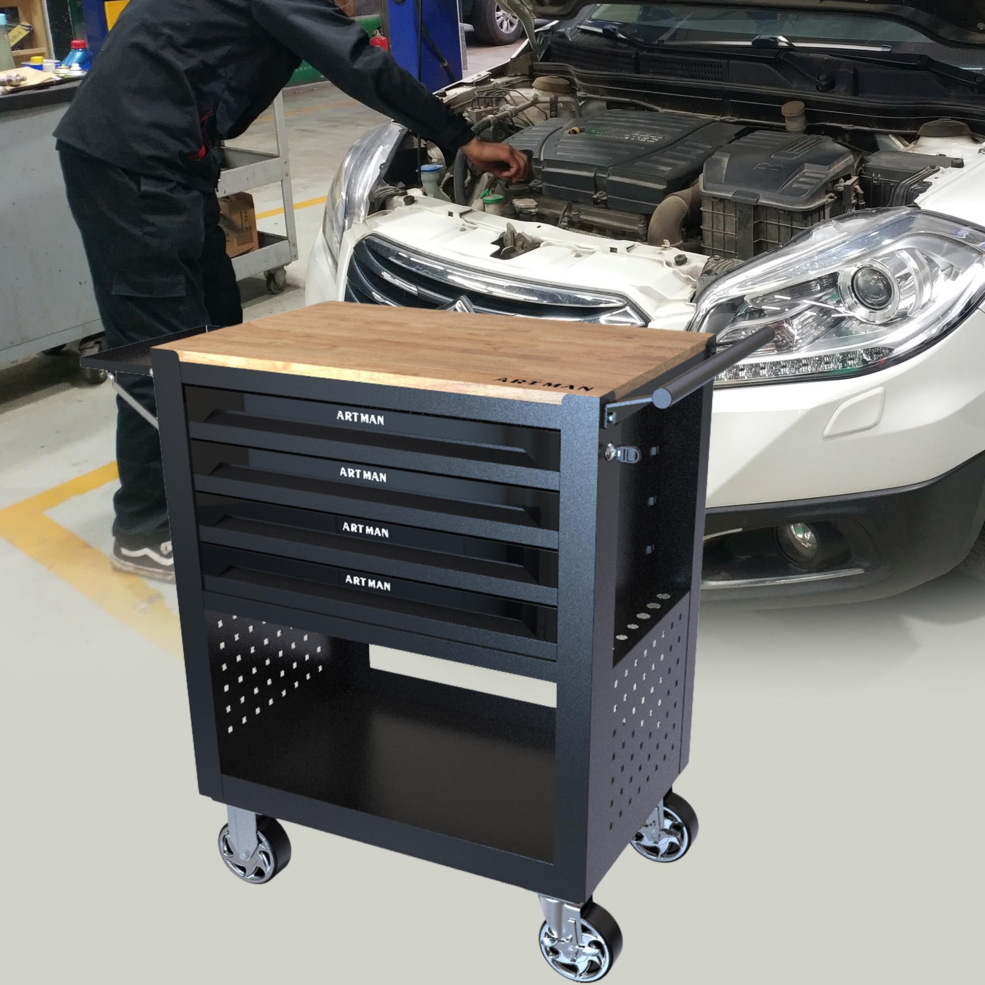 4 Drawers Rolling Tool Chest with Wheels - Heavy Duty Tool Cart Organizer for Mechanics, Garage Storage & Workshop - Portable Tool Box with Drawers for Automotive Repair & Home DIY Projects