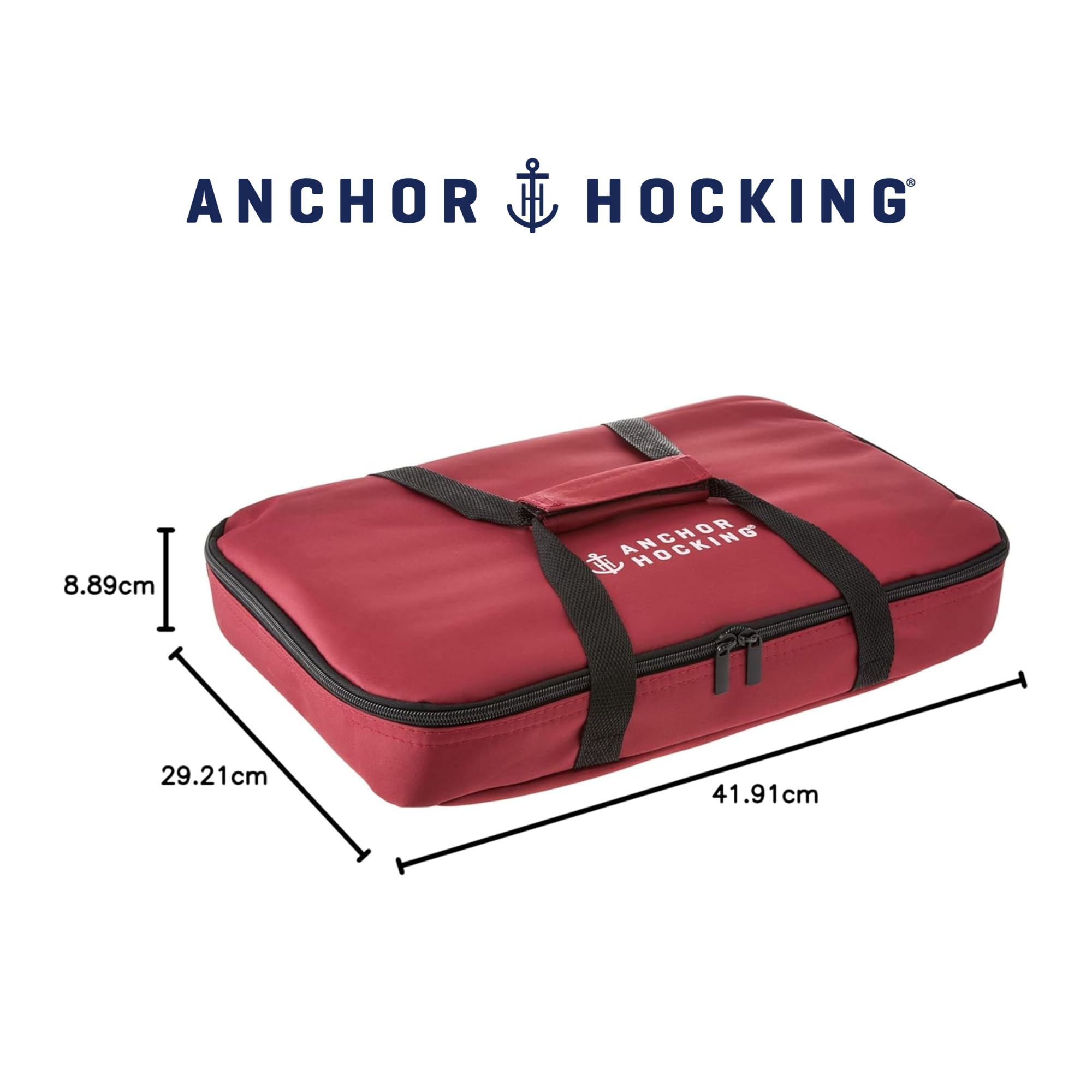 Anchor Hocking 3 Quart Glass Baking Dish Set with Red Lid & Thermal Carrier - 4 Piece Oven Safe Casserole Dish Set for Baking, Cooking & Meal Prep - Perfect for Casseroles, Lasagna, Pot Pies & Holiday Dishes