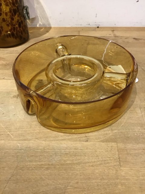 9 Amber Glass Divided Bowl - Perfect for Serving Snacks, Nuts, and Candy - Ideal for Parties, Picnics, and Home Decor