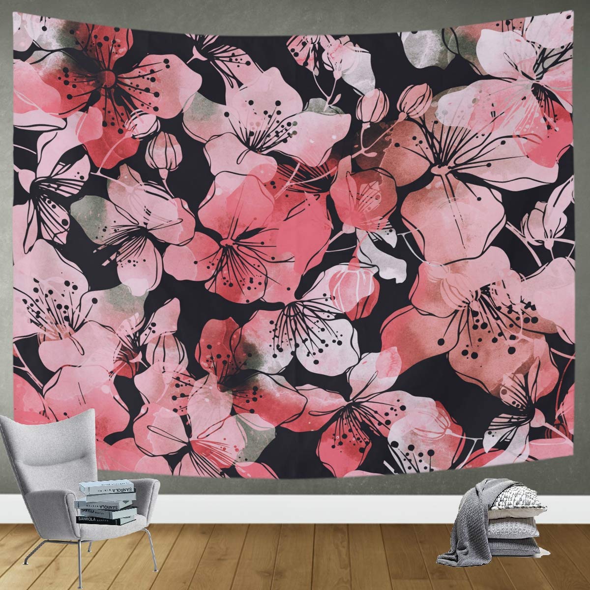 DOMIKING 80x60in Floral Wall Tapestry - Blooming Wild Cherry Design for Bedroom & Living Room Decor | Perfect for Boho, Aesthetic, and Dorm Room Wall Hanging