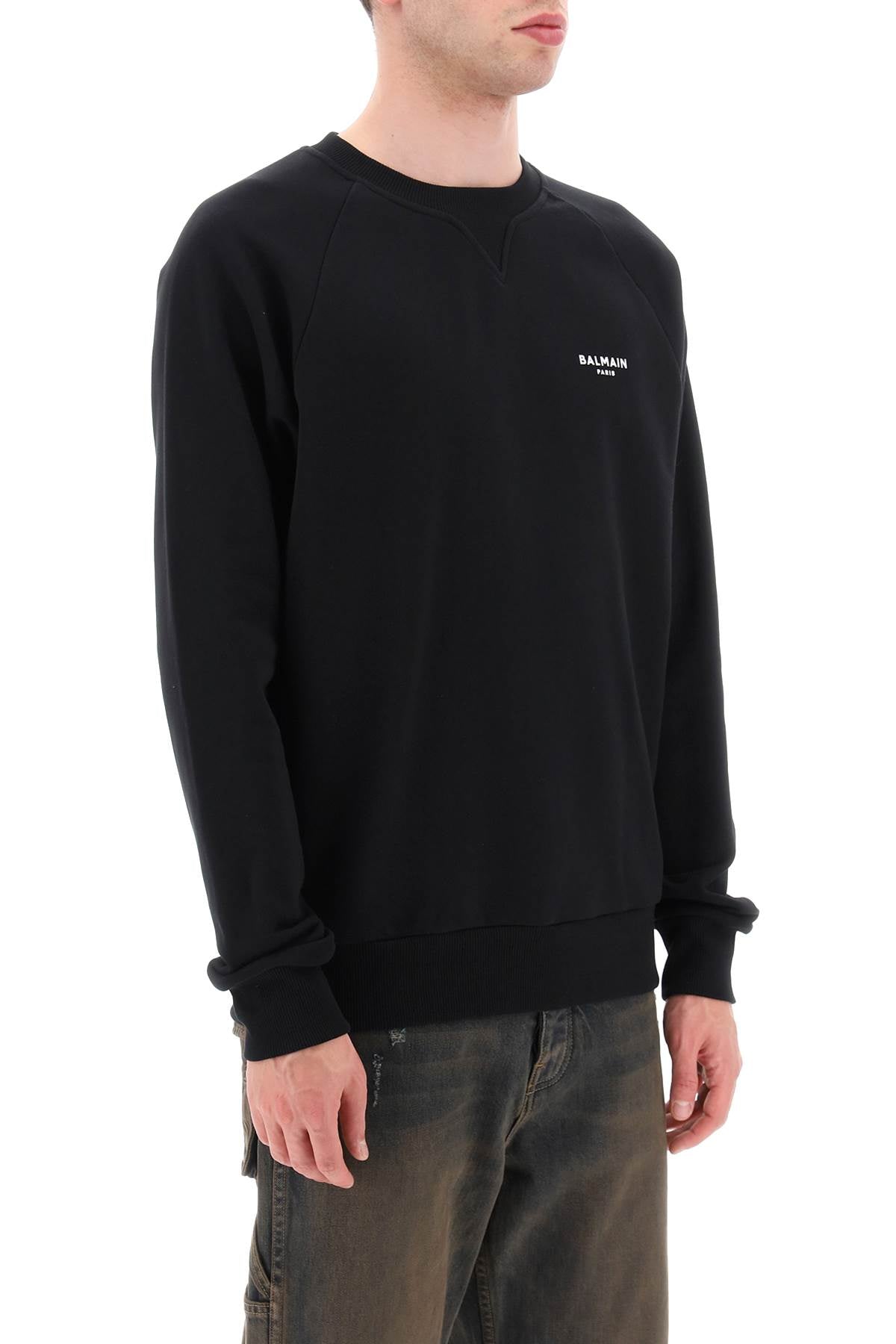 Balmain Crew Neck Sweatshirt with Flocked Logo - Stylish Men's & Women's Casual Pullover for Everyday Wear & Street Fashion