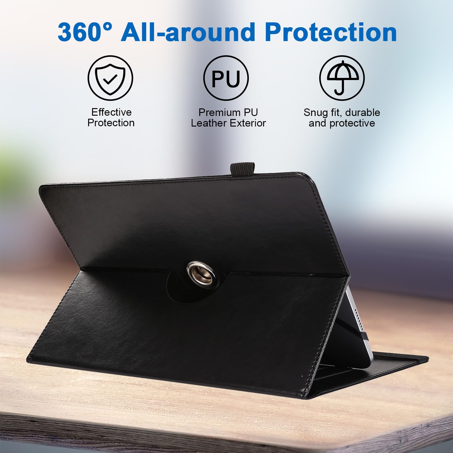 JZCreater 10.1 Inch Android Tablet Case - Universal 360 Rotating Stand Cover for 9.5-10.5 Inch Tablets - Multiple Viewing Angles - Black - Perfect for Work, Travel & Home Entertainment