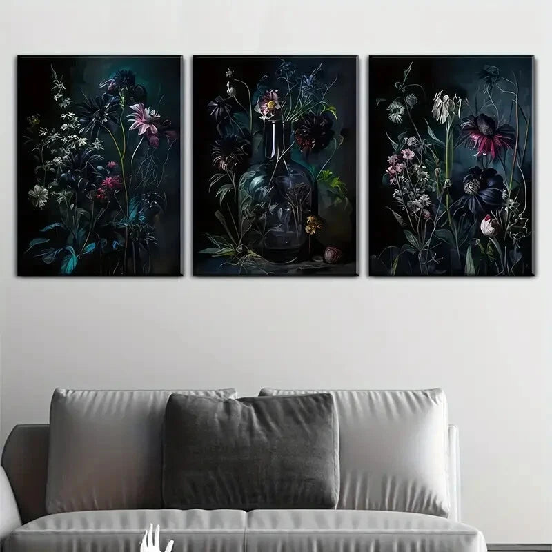 3-Piece Vintage Gothic Botanical Metal Wall Art Prints - Ready to Hang Decor for Living Room, Bedroom & Office