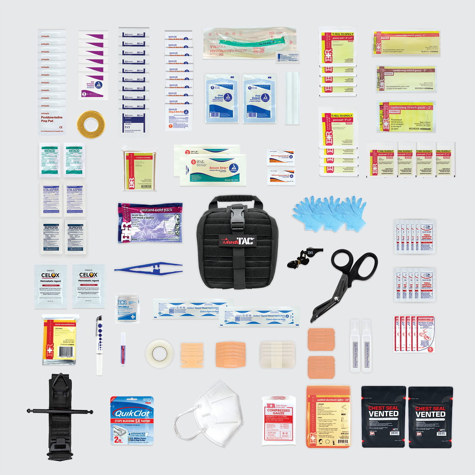 Compact Rip-Away Tactical Trauma First Aid Kit - Emergency Medical Supplies for Outdoor, Hiking, and Survival Situations