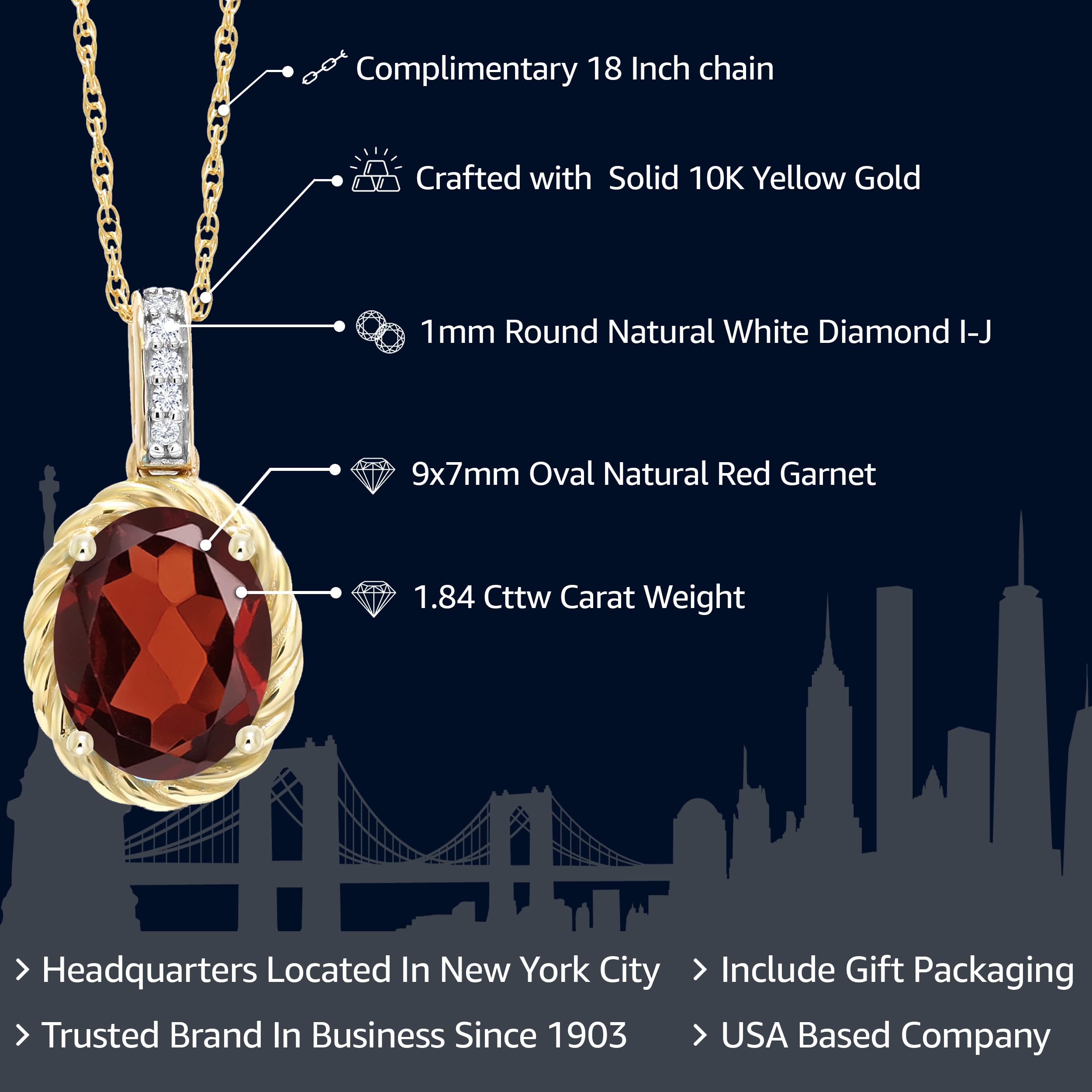 10K Yellow Gold 9X7MM Oval Birthstone & Diamond Pendant Necklace for Women - 18 Inch Gold Chain | Personalized Jewelry Gift for Mom, Wife, Anniversary & Special Occasions