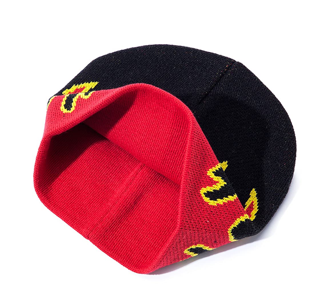 Warm & Soft CORIRESHA Cotton Flame Skull Beanie Hat for Men & Women - Fall Winter Knit Cap for Outdoor Activities, Skiing & Casual Fashion