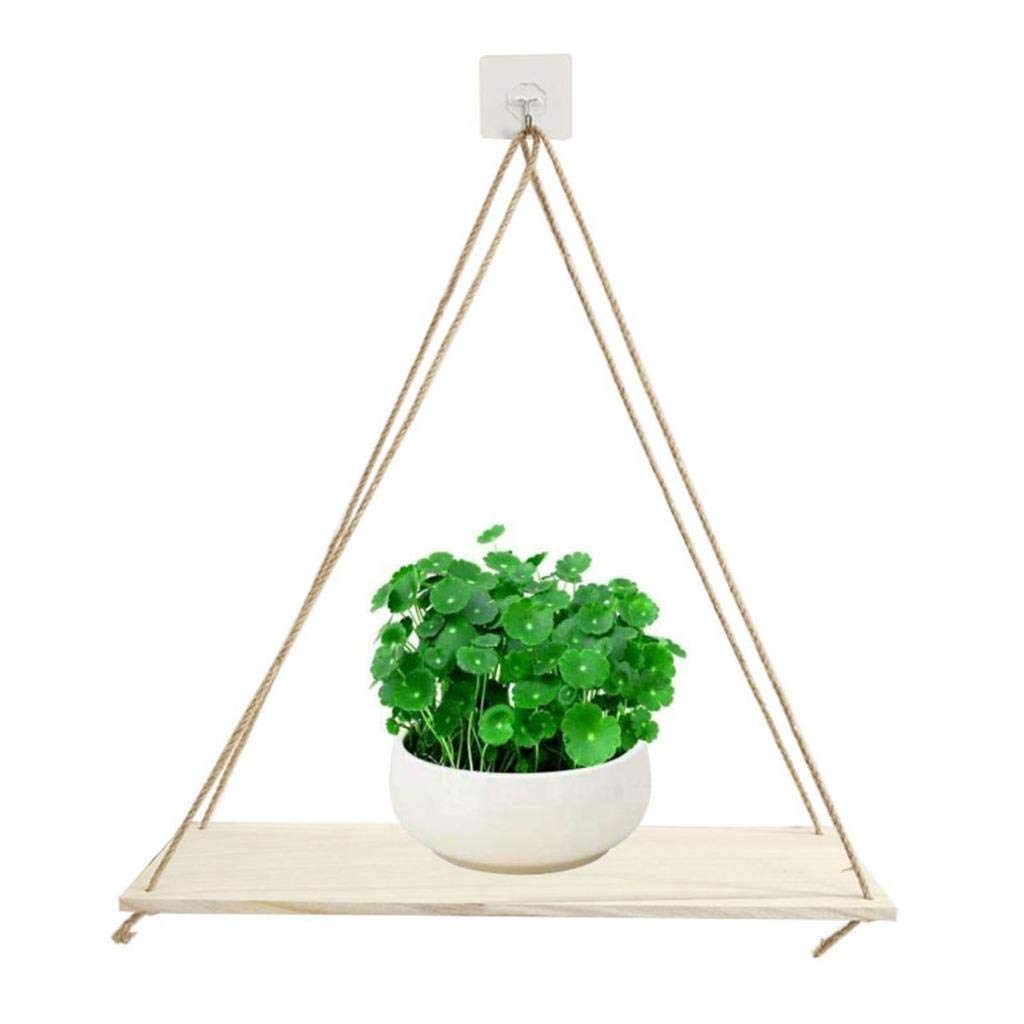 Hanging Plant Stand - Wooden Flower Pot Rack with Cotton Rope for Indoor Plants | Wall Mounted Planter Shelf for Home Decor, Kitchen Herb Garden & Balcony Display