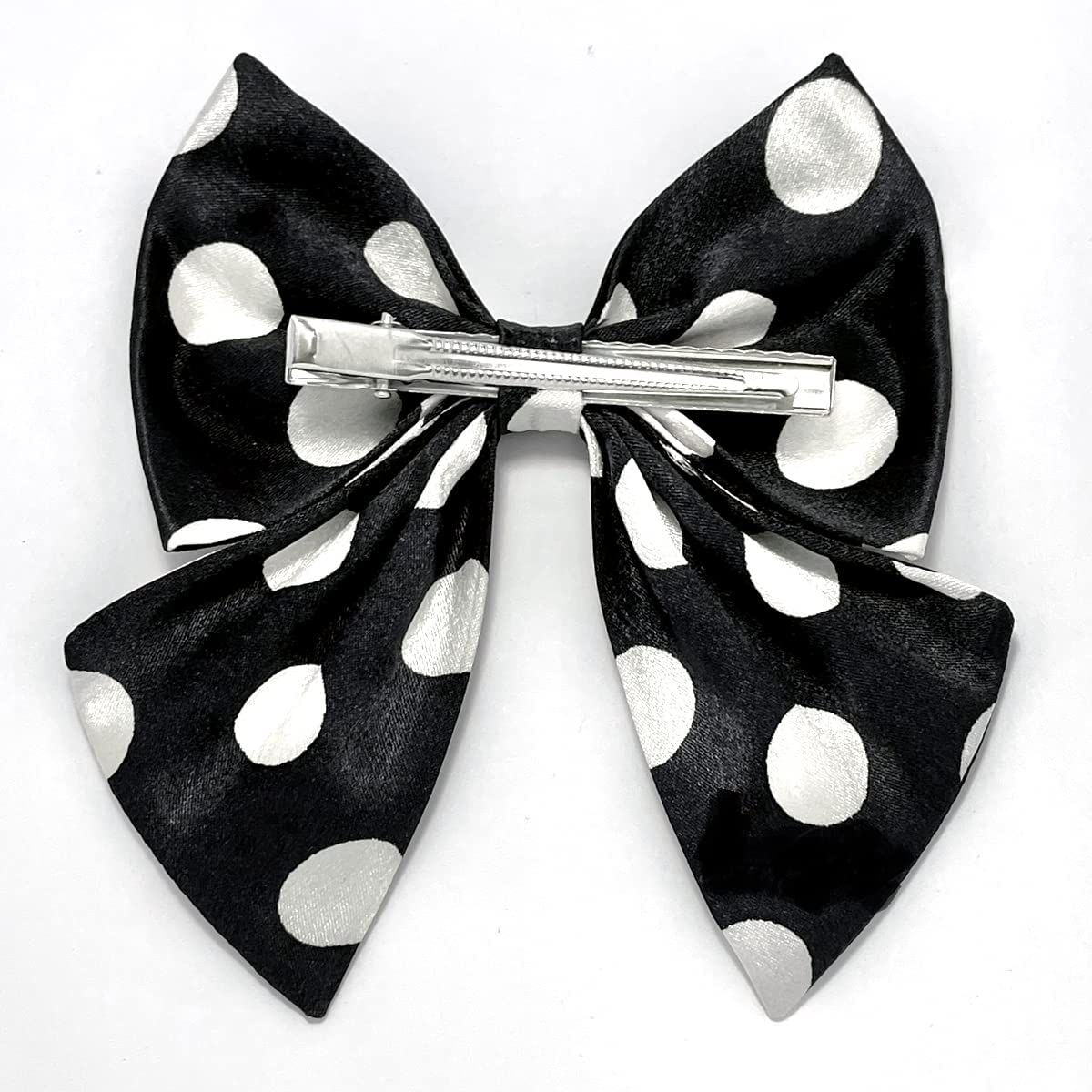 Stylish Unisex Hair Clips for Girls & Women - Luxury Satin Scrunchies & Grosgrain Ribbon Hair Barrettes with Alligator Clips (Pack of 2, Big Polka Dots) - Perfect for School, Parties, Weddings & Everyday Fashion Accessories