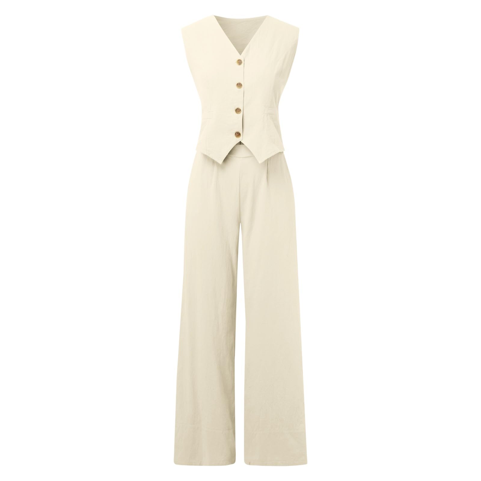 Women's 2 Piece Summer Outfit - Linen Crop Tank Top & Wide Leg Pants Set | Sleeveless Lounge Wear for Beach, Travel & Casual Comfort