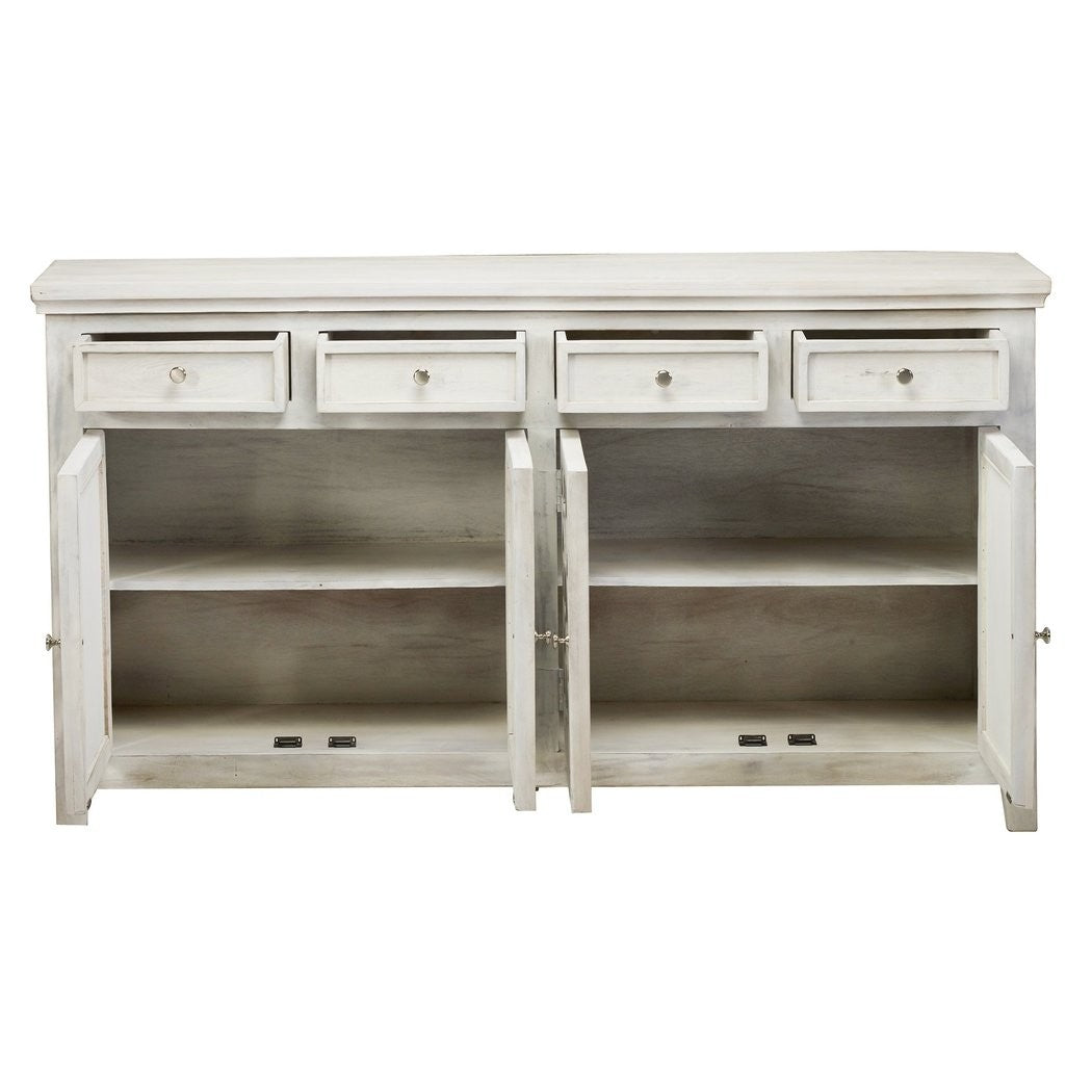 French Arched White Wash Mirrored Sideboard with 4 Drawers & 4 Doors - Elegant Entryway Console Table for Living Room, Bedroom & Hallway Storage