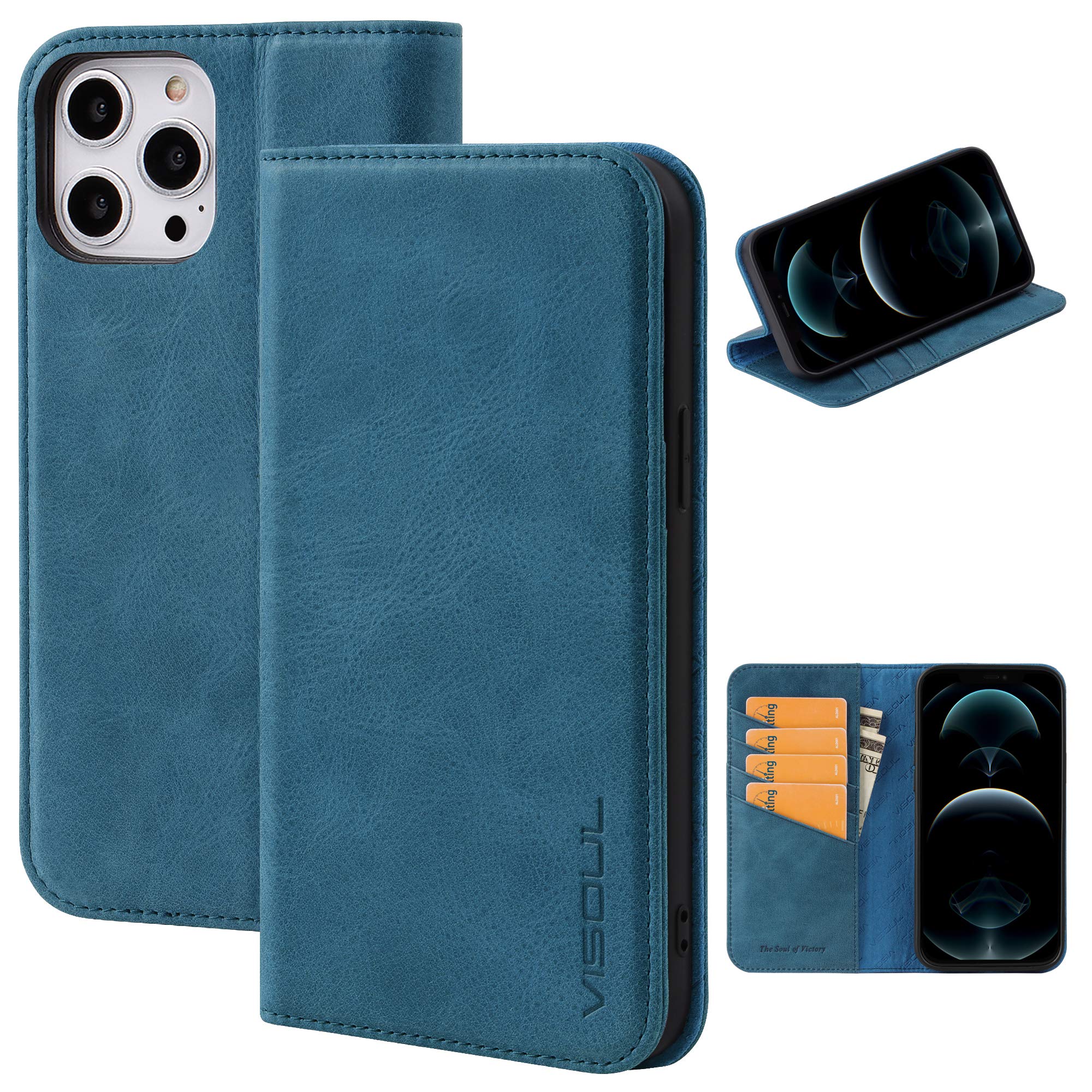 VISOUL Genuine Leather Flip Wallet Case for iPhone 12 Pro Max 6.7