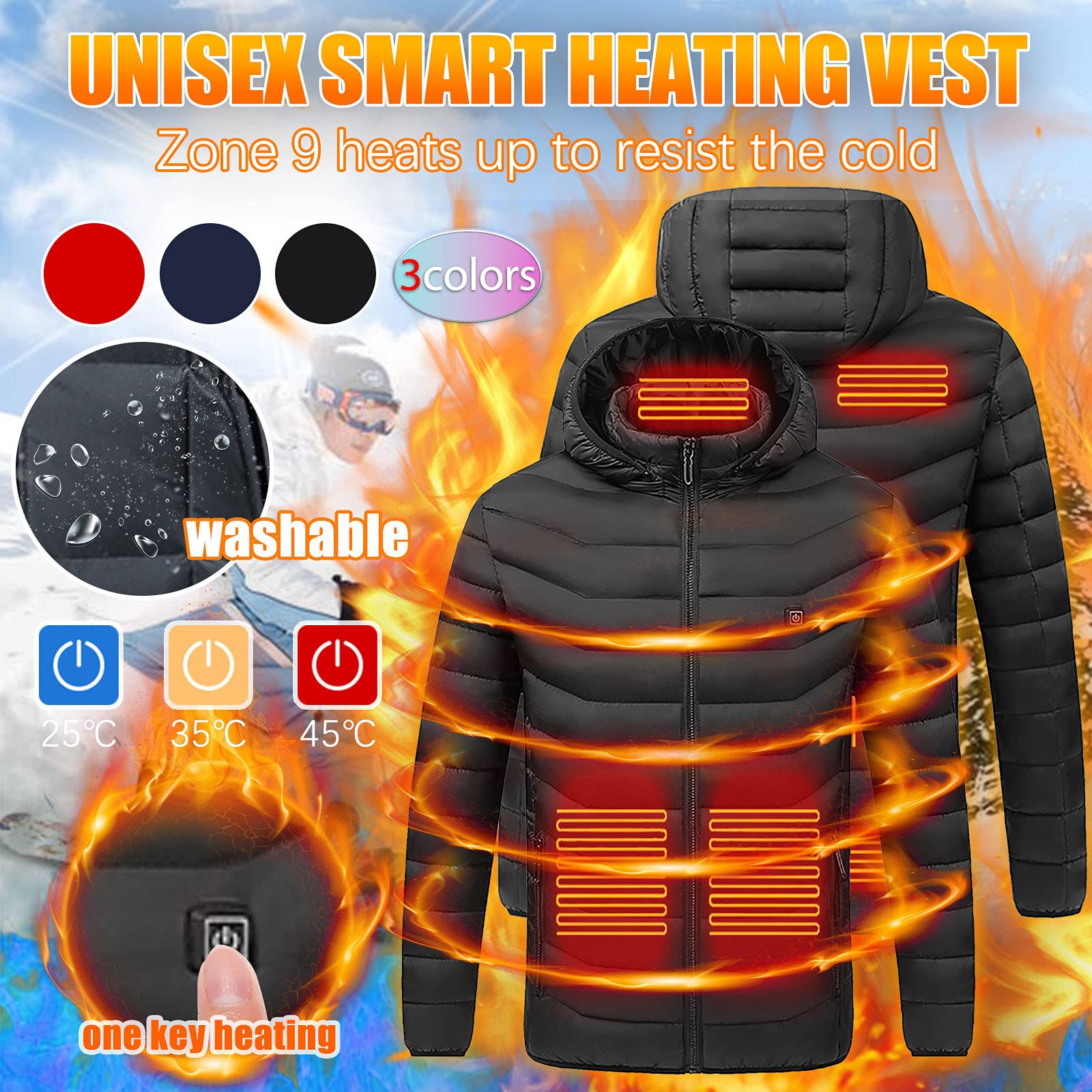 USB Electric Heated Jacket for Men & Women - Winter Heated Hoodie Coat with Body Warmer - Perfect for Outdoor Activities, Skiing, Camping & Cold Weather Commutes