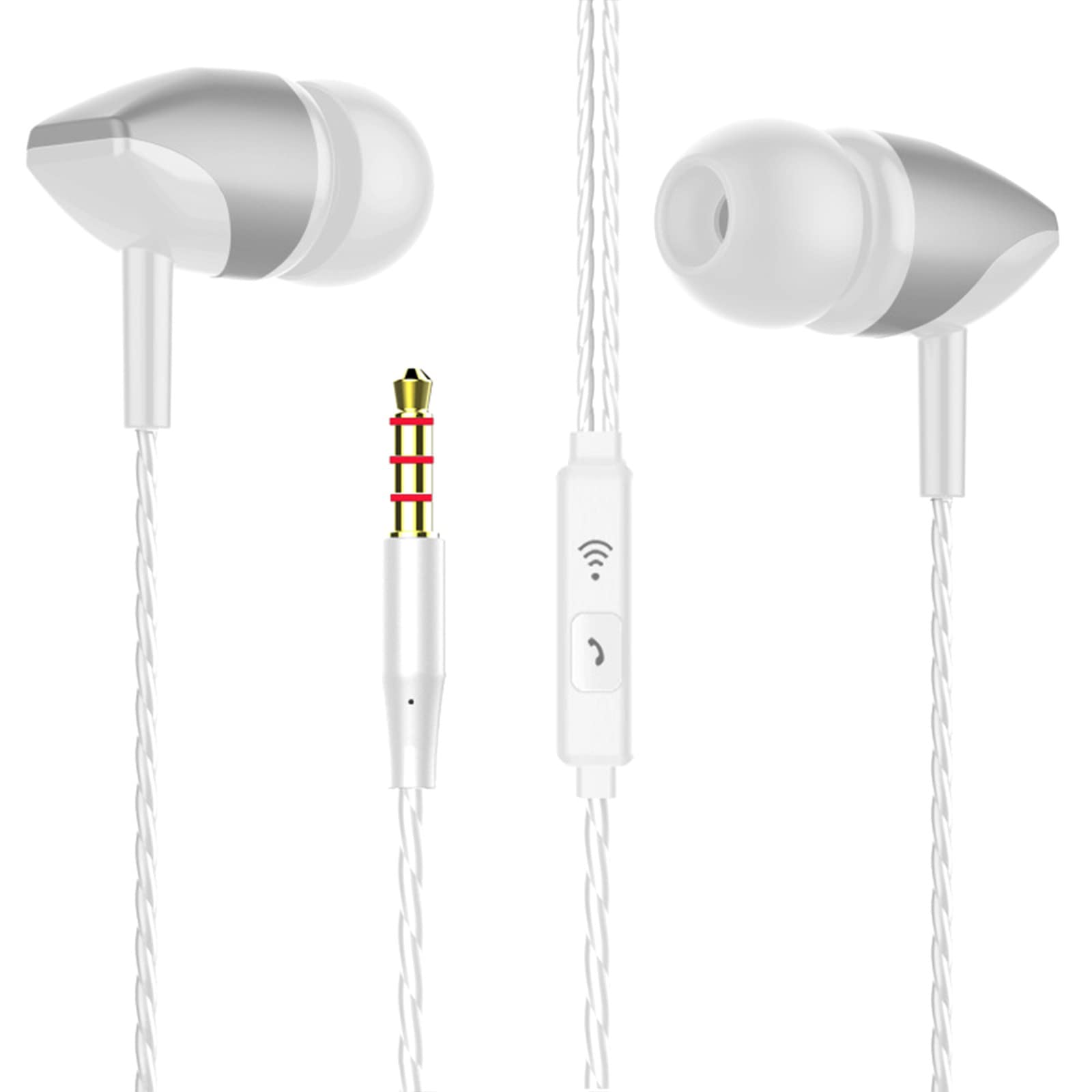 Premium In-Ear Wired Headphones with Built-in Mic - 3.5mm Stereo Earbuds for iPhone, Android, Laptop, Gaming (PS4/PC) | Noise Isolation for Music, Calls & Workouts (Silver, One Size)