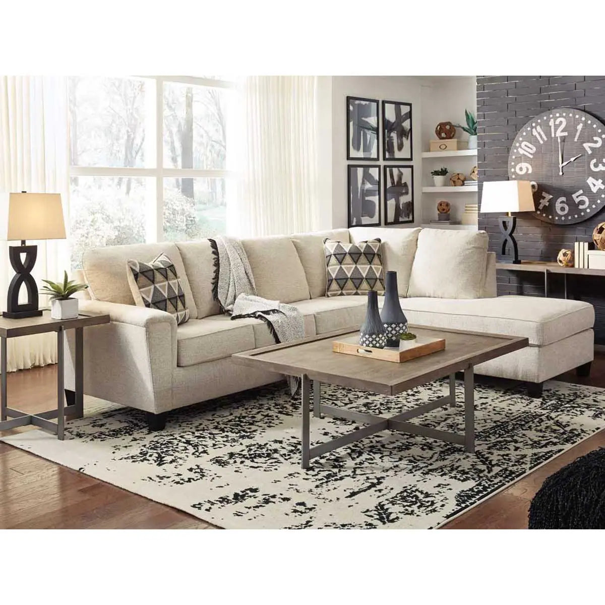 Abinger 2-Piece Sectional Sofa with Chaise Lounge in Natural Fabric - Modern L-Shaped Couch for Living Room, Family Room & Apartment