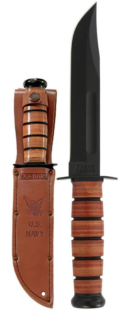 KA-BAR US Navy Full-Size Fixed Blade Knife - Straight Edge Tactical Survival Knife - Black Kraton G Handle - Hunting, Camping & Outdoor Adventures