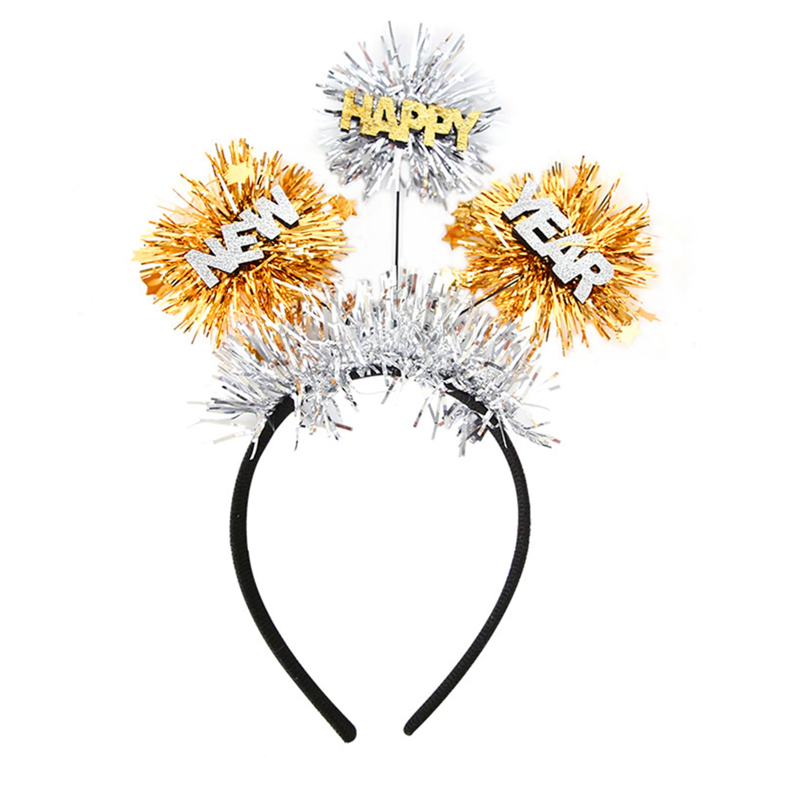 Happy New Year Headband Tiara with Star Boppers & Silver Tinsel - Sparkling New Year's Eve Party Headband for Women & Girls | Perfect for NYE Celebrations, Countdown Parties & Festive Photos