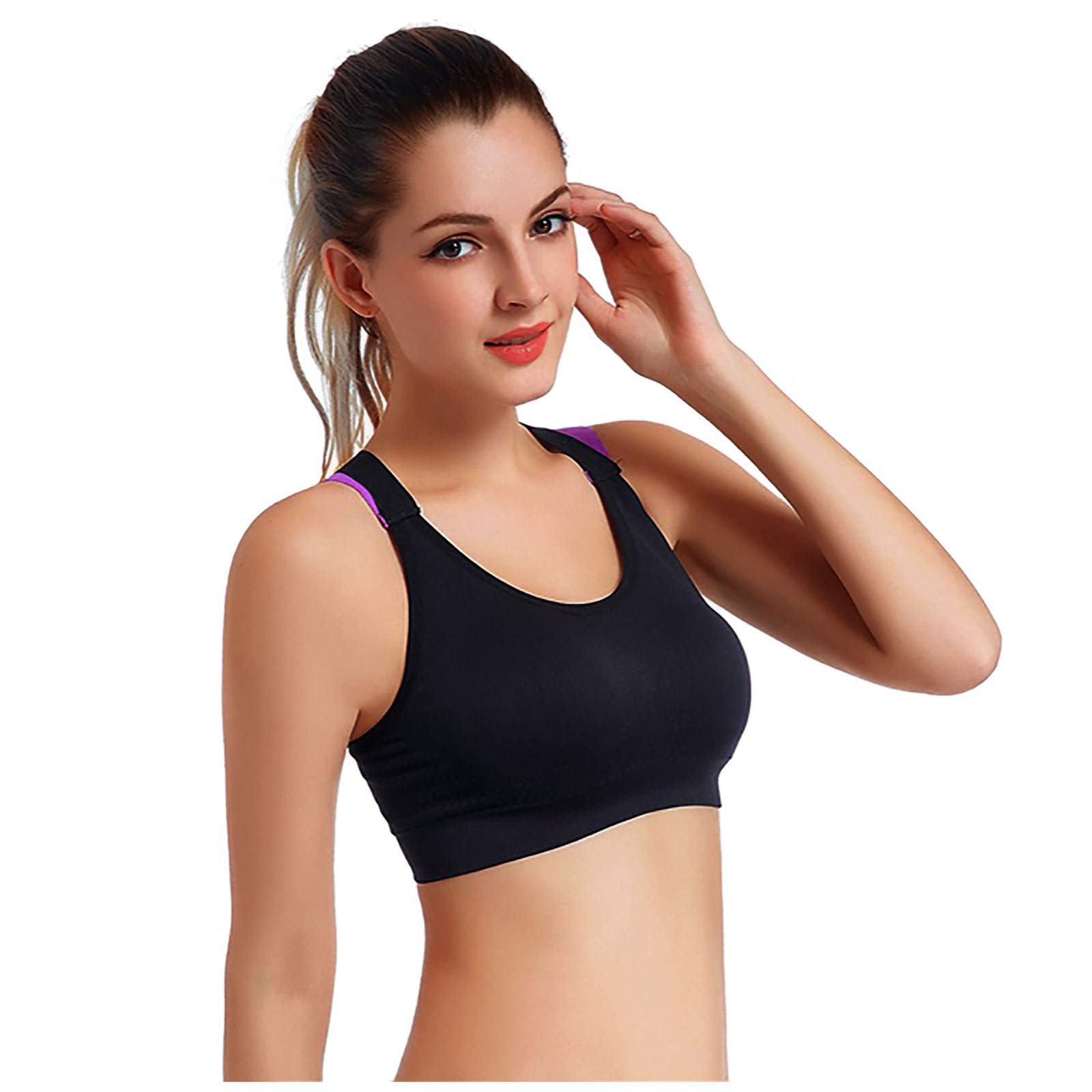 High Support Push Up Sports Bras for Women - Criss-Cross Back Seamless Yoga Bras, High Impact Workout Tank Tops for Running, Gym & Lounge Wear