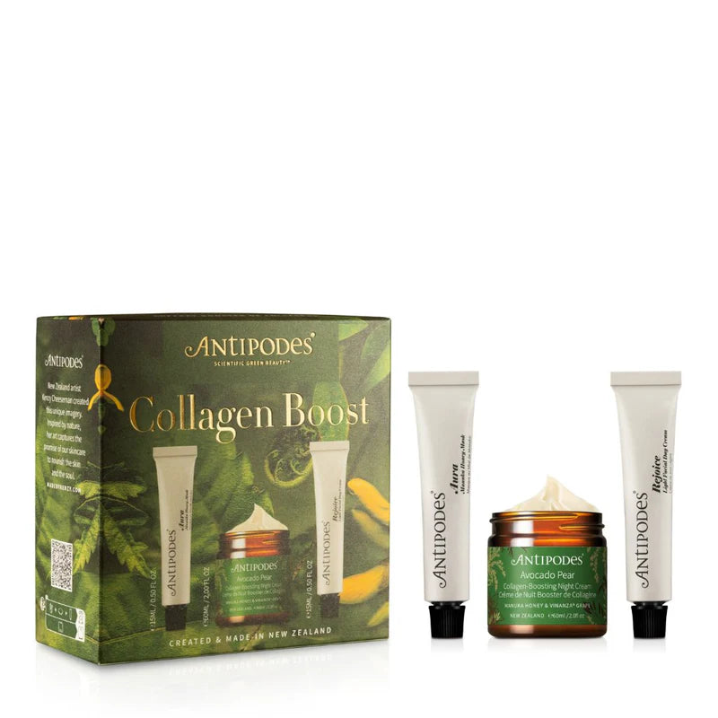 Antipodes Skincare Set - Collagen Boost Serum & Cream for Anti-Aging & Wrinkle Reduction | Organic Vegan Skincare Routine for Glowing Skin | Perfect for Daily Hydration & Nighttime Repair