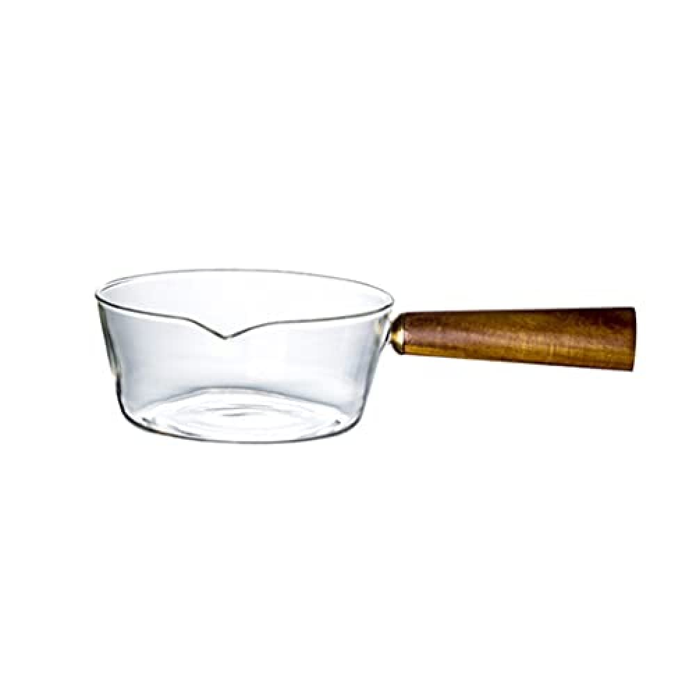 SHUIZONG Nonstick Glass Sauce Pan with Wooden Handle - 600ml-400ml Stovetop Pot for Pasta, Milk, Tea, Salad & Cooking - Perfect for Noodles, Sauces & Kitchen Use