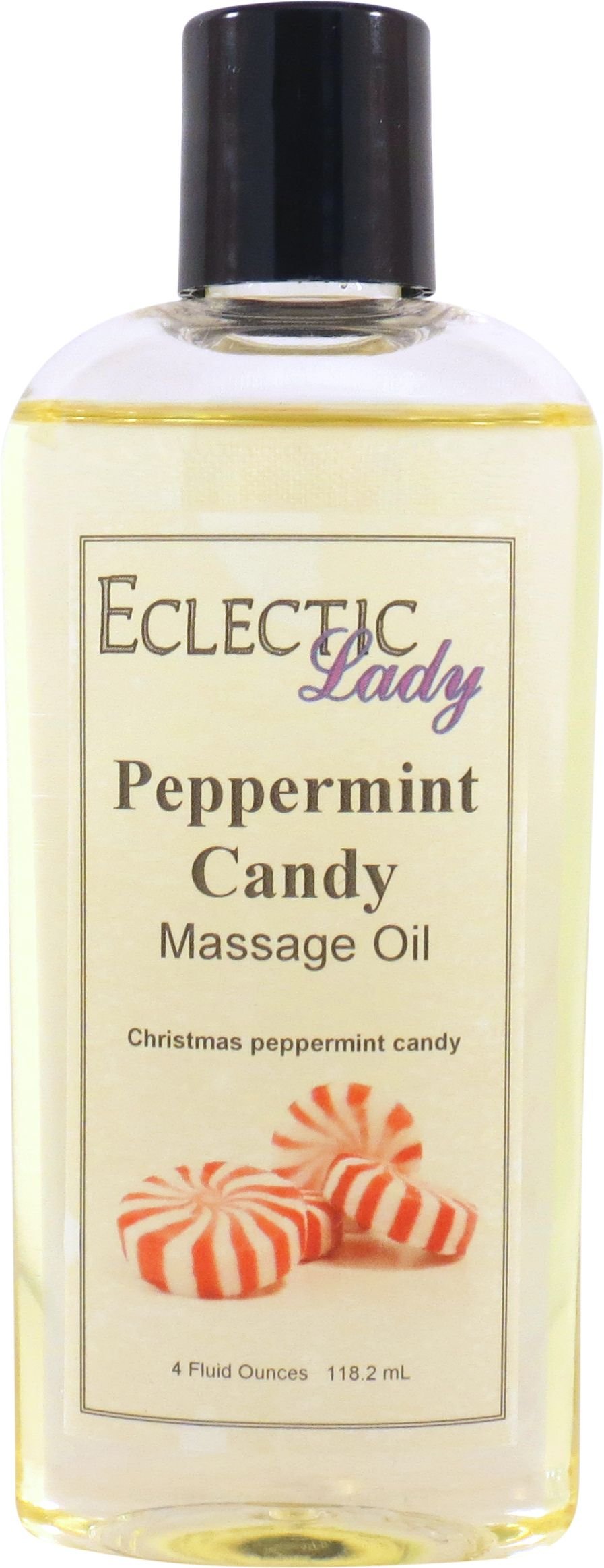 Organic Peppermint Candy Massage Oil - 8 oz Natural Body Oil with Sweet Almond & Jojoba Oils - Preservative Free, Vegan, Cruelty Free - Aromatherapy Relaxation Oil for Couples Massage, Spa Day & Stress Relief