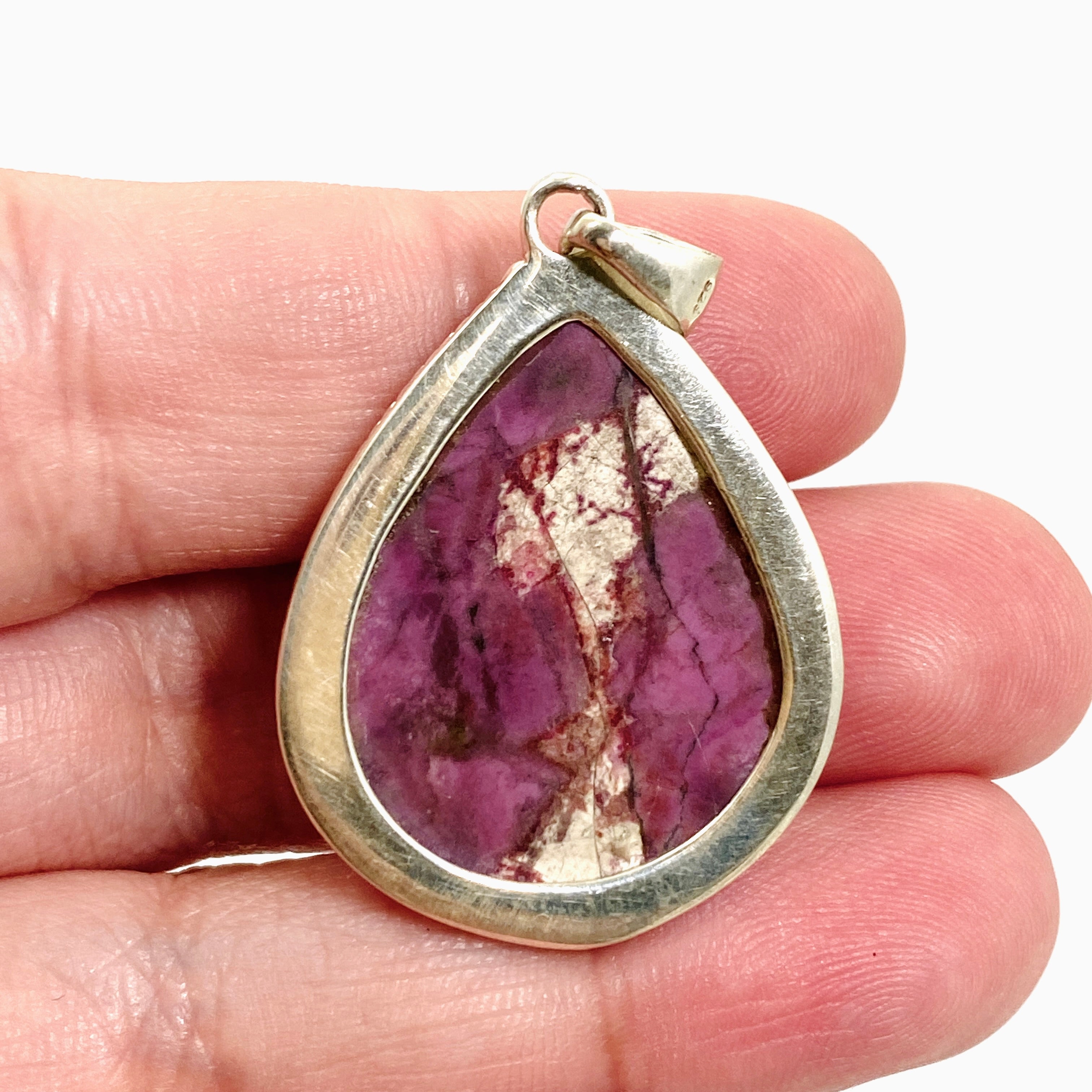 Natural Cobalt Calcite Teardrop Cabochon Pendant in Sterling Silver Setting - KPGJ4856 | Healing Crystal Jewelry for Meditation & Energy Work
