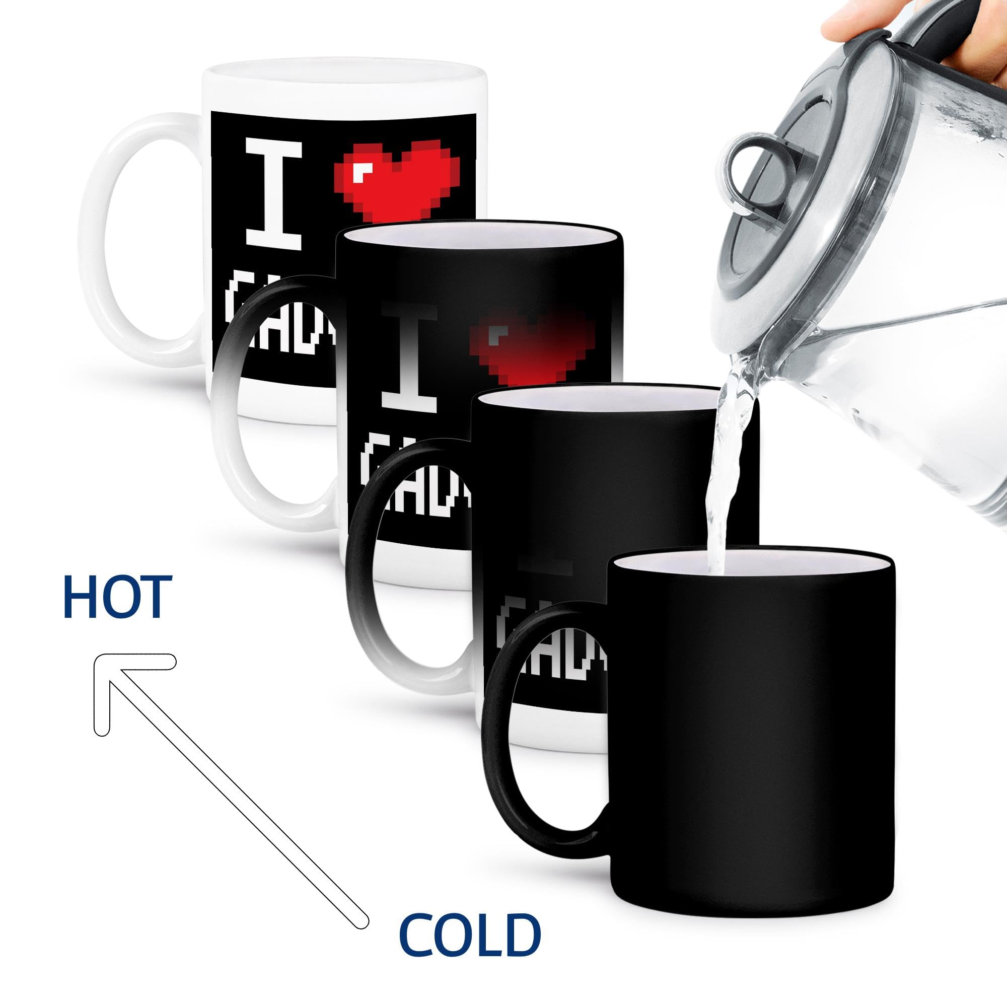 3dRose 8-Bit Pixel Art Magic Transforming Mug - 11 oz Black & White Geeky Coffee Cup for Gamers & Tech Lovers | Perfect for Office, Gaming Setup & Gift Giving