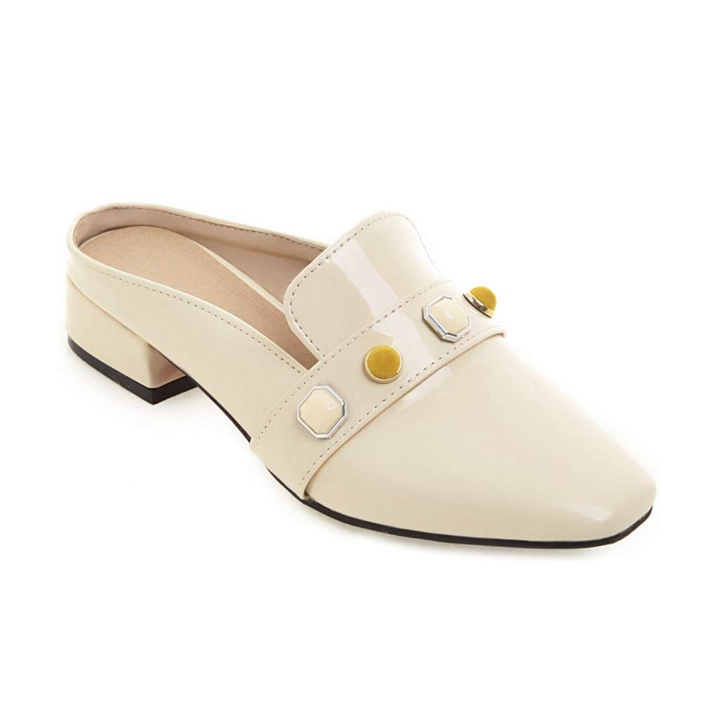 MIOKE Women's Comfortable Low Heel Mules - Square Toe Backless Slip-On Loafers for Work, Office & Casual Wear | Breathable Dress Slippers for Indoor/Outdoor Use