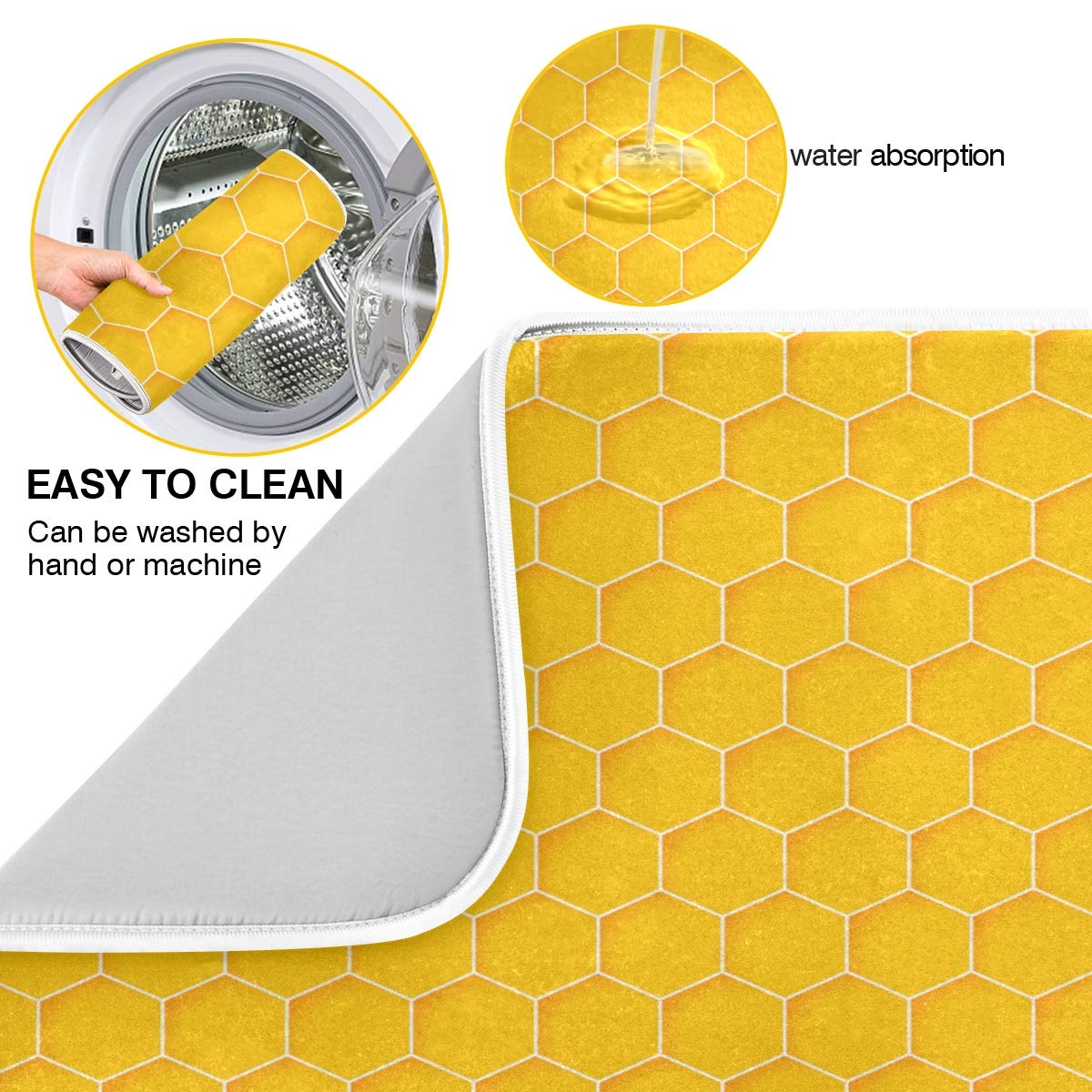 Honeycomb Dish Drying Mat - Absorbent Waterproof Kitchen Pad (16x18 In) for Countertop & Sink