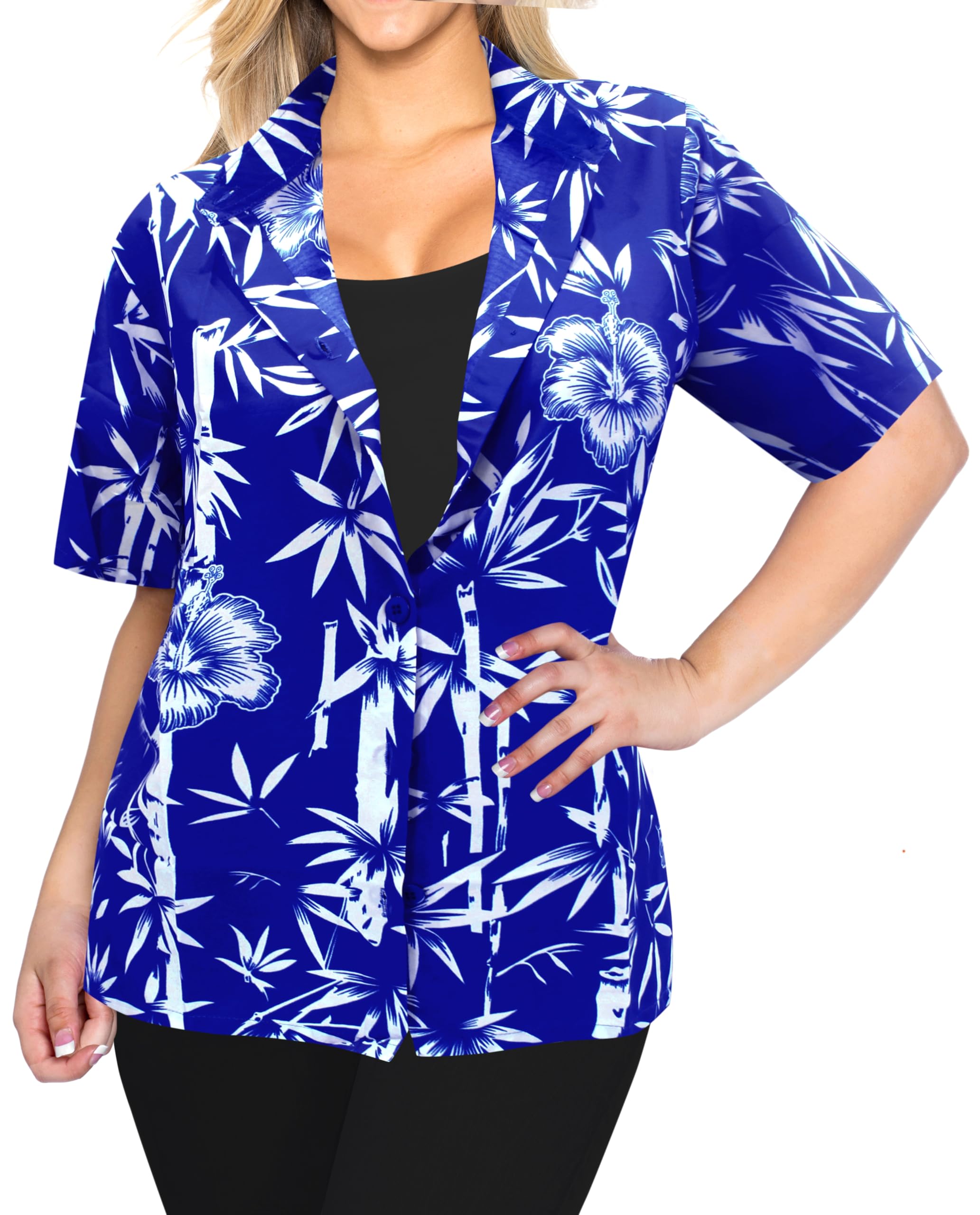 LA LEELA Women's Hawaiian Short Sleeve Blouse - Floral Beach Shirt for Summer Vacation, Pool Party & Tropical Getaway