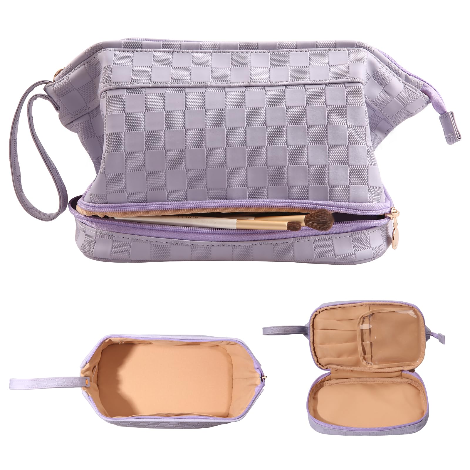**Abiudeng Large Waterproof Makeup Bag for Women - Travel Cosmetic Organizer with Bottom Pouch, Cute Toiletry Bag for Makeup Essentials | Perfect for Travel, Gym, and Daily Use**