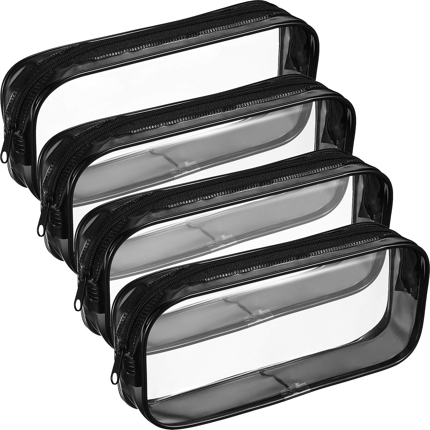 Tatuo 4-Piece Clear PVC Zipper Pencil Case Set - Large Capacity School & Office Supplies Organizer, Makeup Pouch for Women & Students (Black) - Perfect for Backpack, Desk & Travel Organization