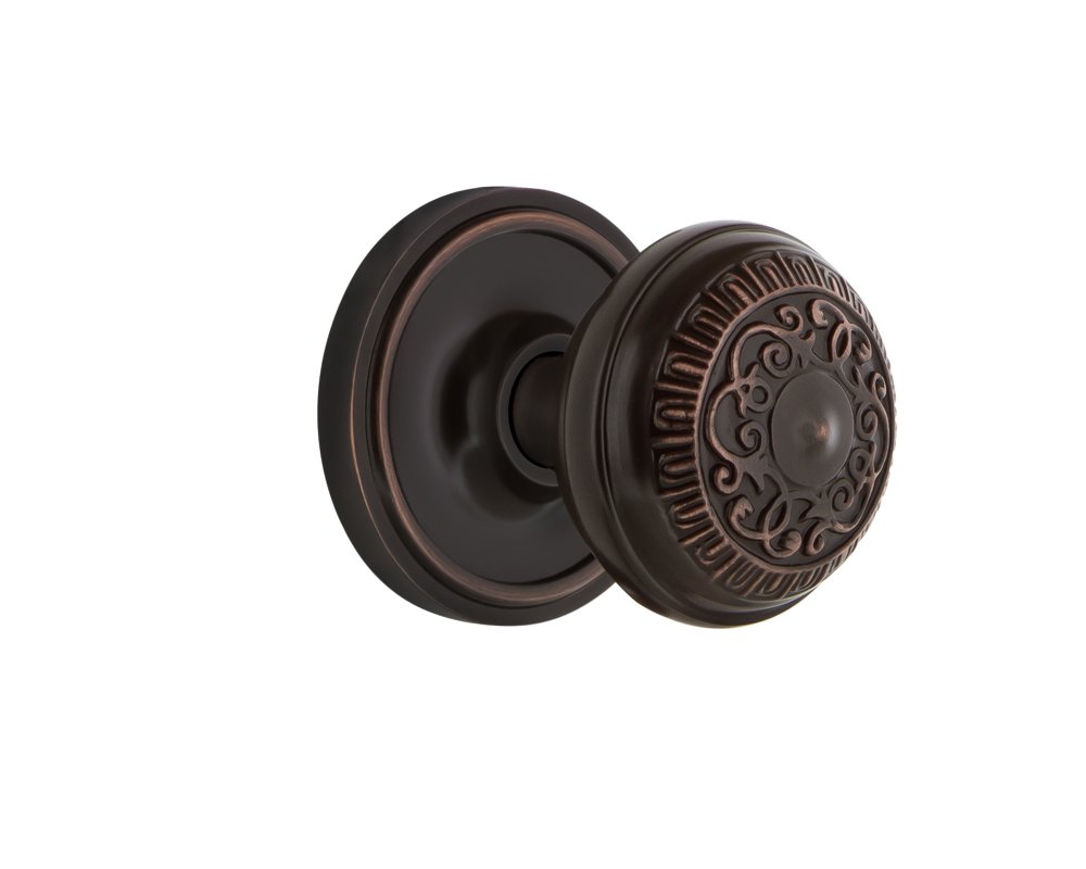 Vintage Classic Rosette with Egg & Dart Round Door Knob - Antique Brass Hardware for Interior Doors - Perfect for Victorian, Colonial & Traditional Home Decor