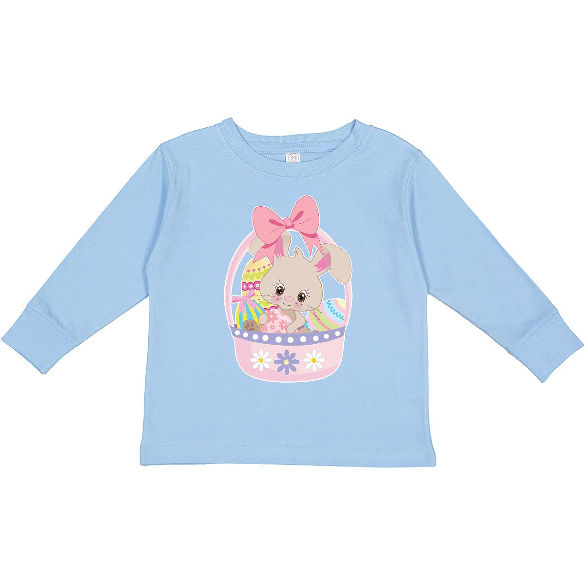 Inktastic Easter Bunny in Easter Basket with Eggs Toddler Long Sleeve T-Shirt - Cute Easter Outfit for Boys & Girls, Holiday Family Matching Shirts, Spring Party Wear